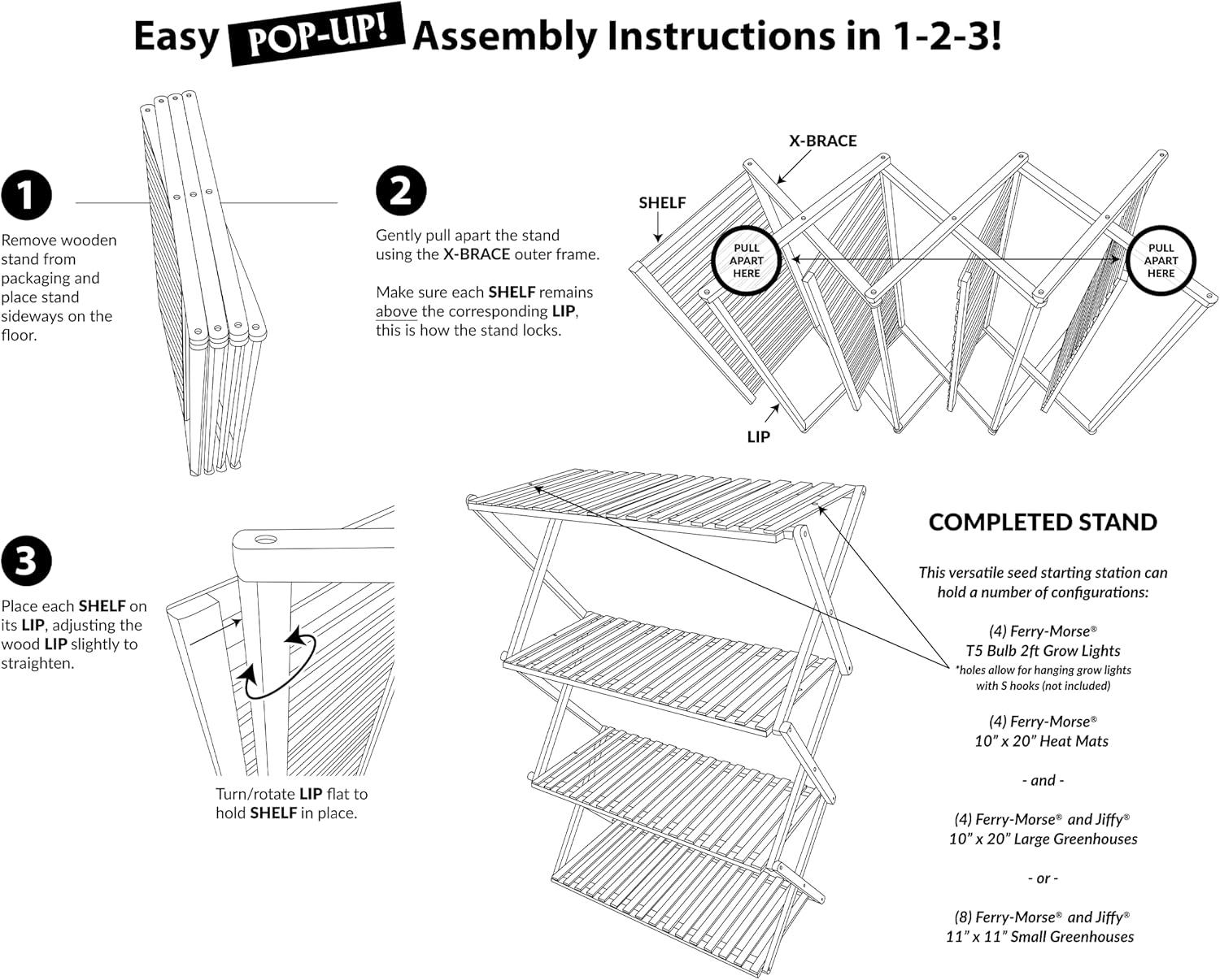 Ferry-Morse 28" x 13" x 38" Indoor Pop-up 3-Tier Natural Bamboo Plant Stand with Easy Storage