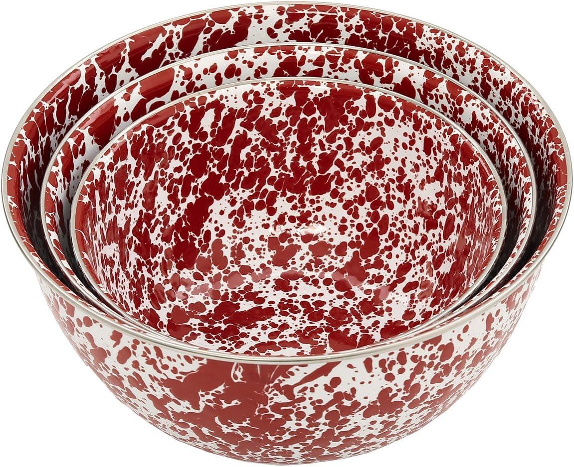 Burgundy and Cream Porcelain 3-Piece Mixing Bowl Set