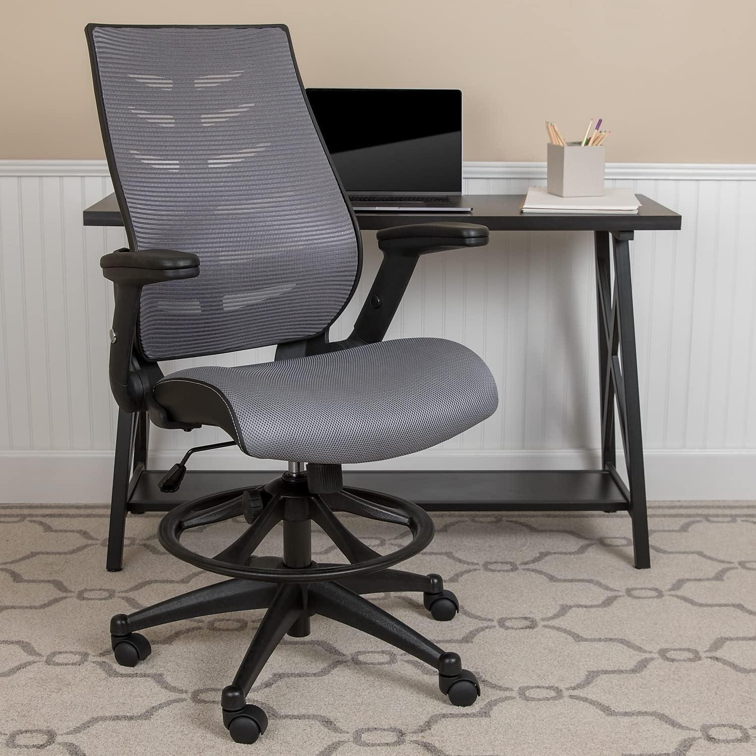 High Back Mesh Spine-Back Ergonomic Drafting Chair with Adjustable Foot Ring