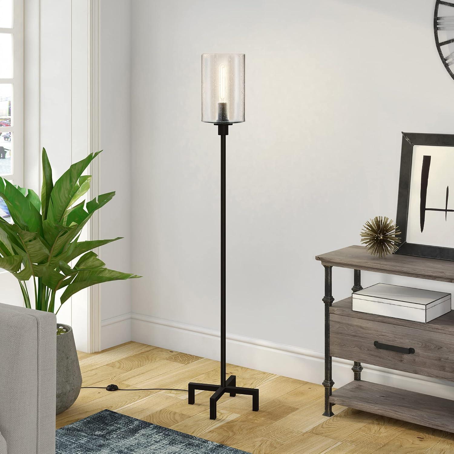 Evelyn&Zoe Industrial Metal Floor Lamp with Seeded Glass Shade