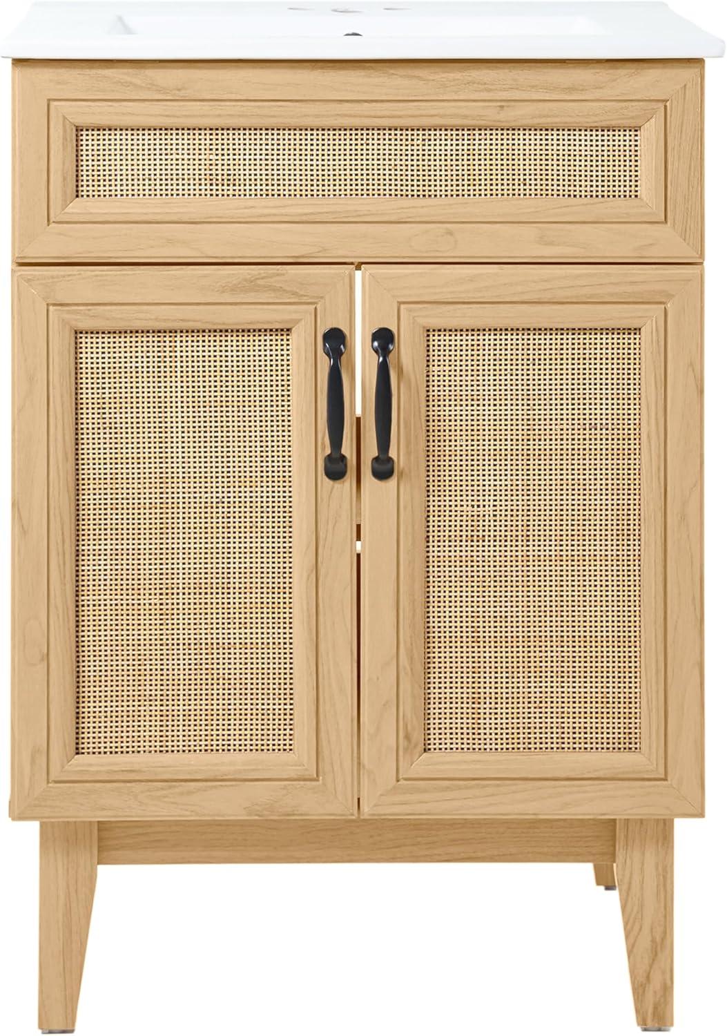 Javer 24" Rattan Modern Farmhouse 2-Shelf Bath Vanity Cabinet Only (Sink Basin not Included)