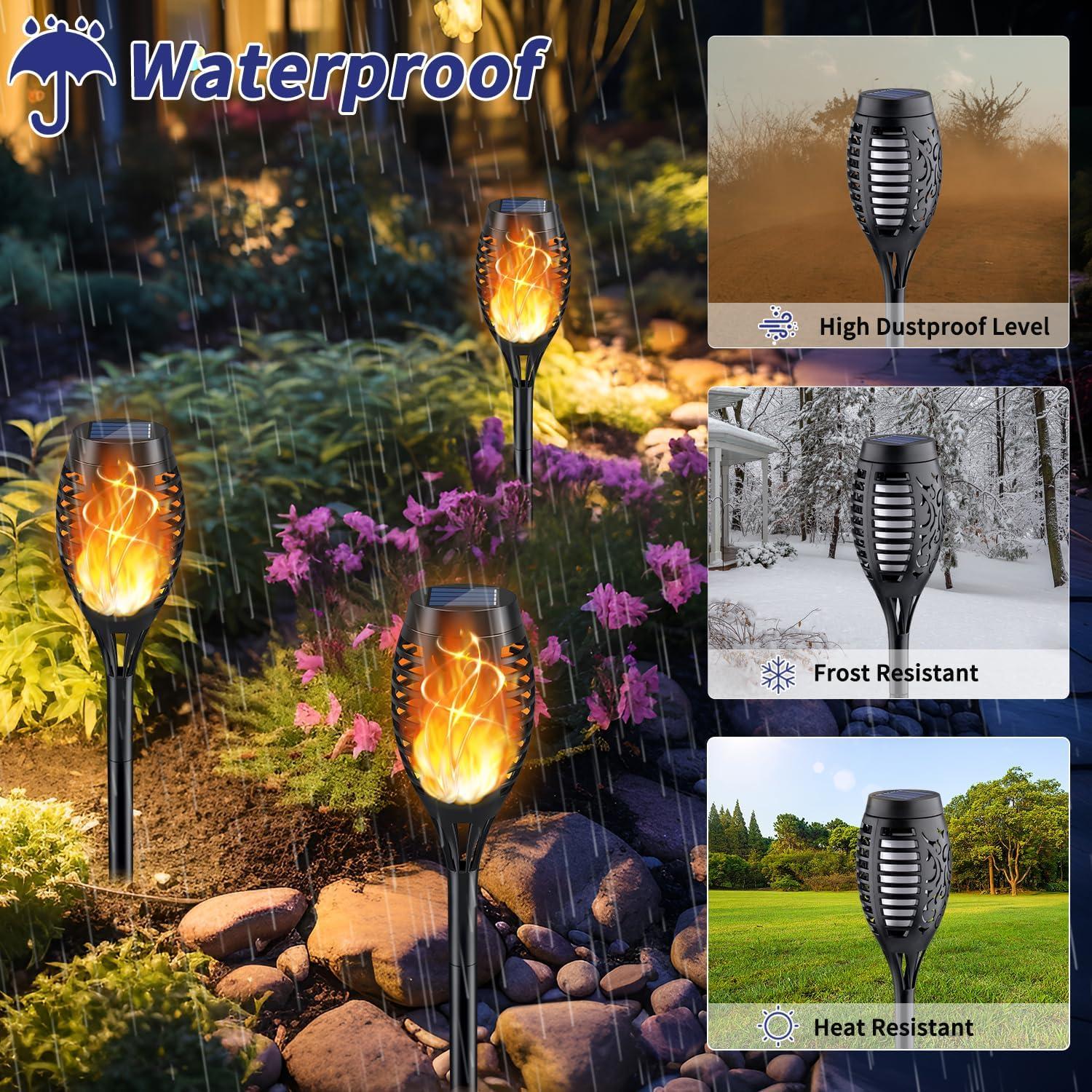 12-Pack Black Solar LED Pathway Lights with Flickering Flame