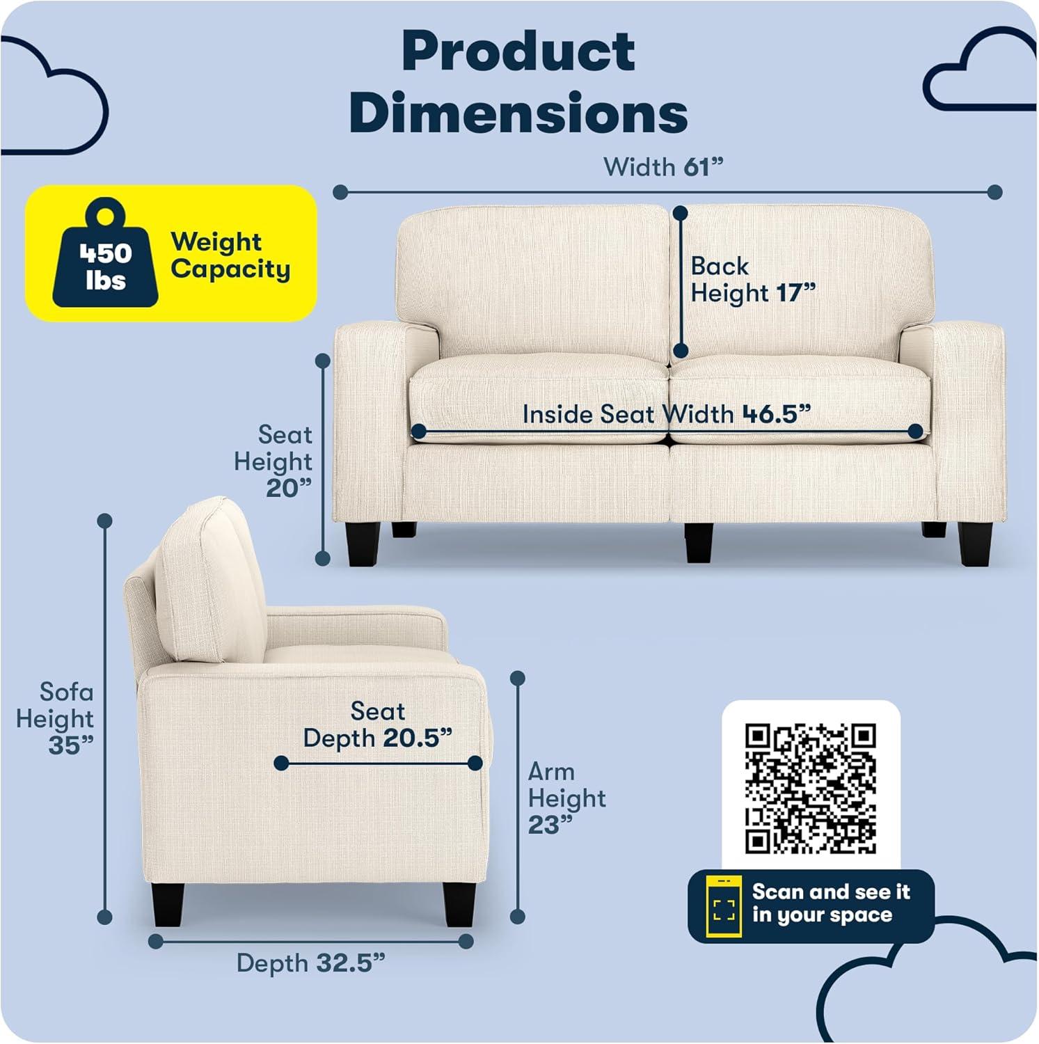 Serta Palisades 61" Track Arm Sofa, Easy Care Fabric, Soft Pillow Back, Pocket Coil Seat Cushions