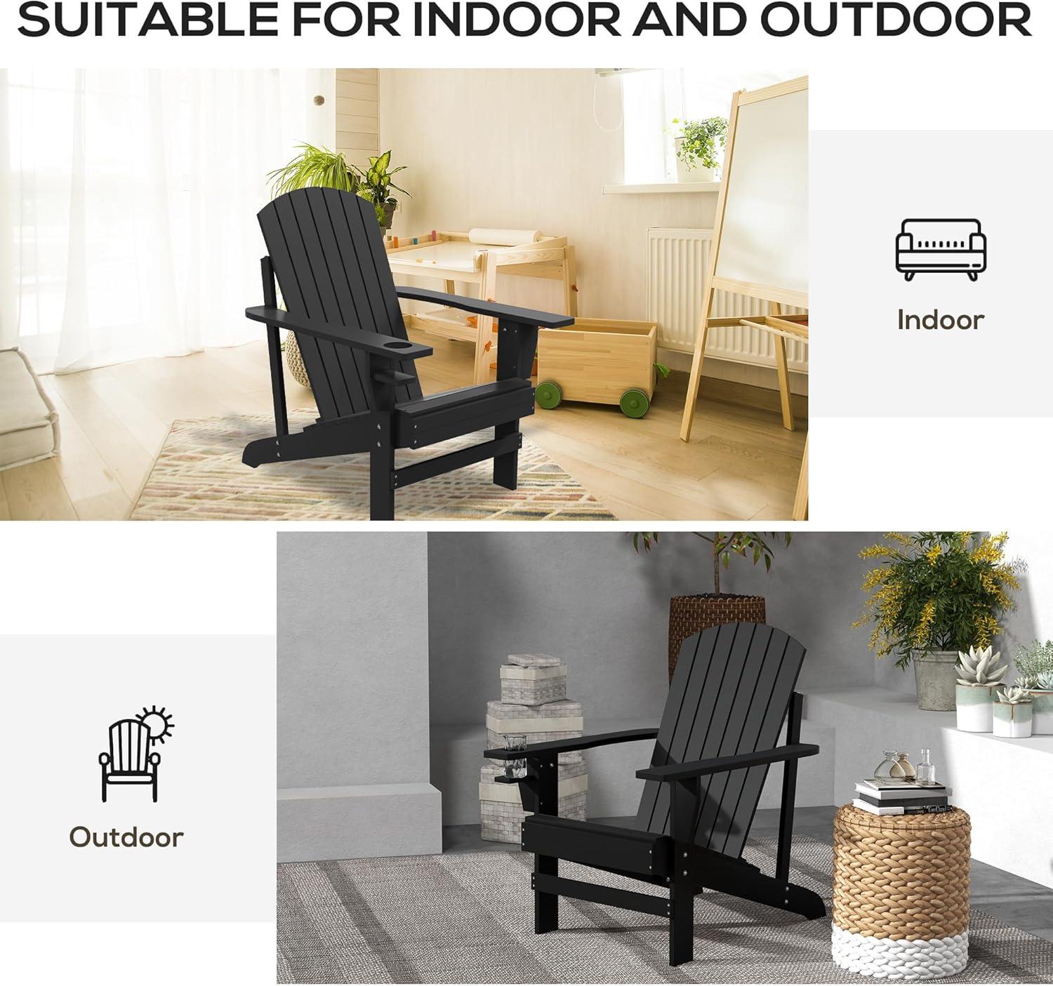 Outsunny Oversized Adirondack Chair, Outdoor Fire Pit and Porch Seating, Classic Log Lounge w/ Built-in Cupholder for Patio, Backyard, Blue