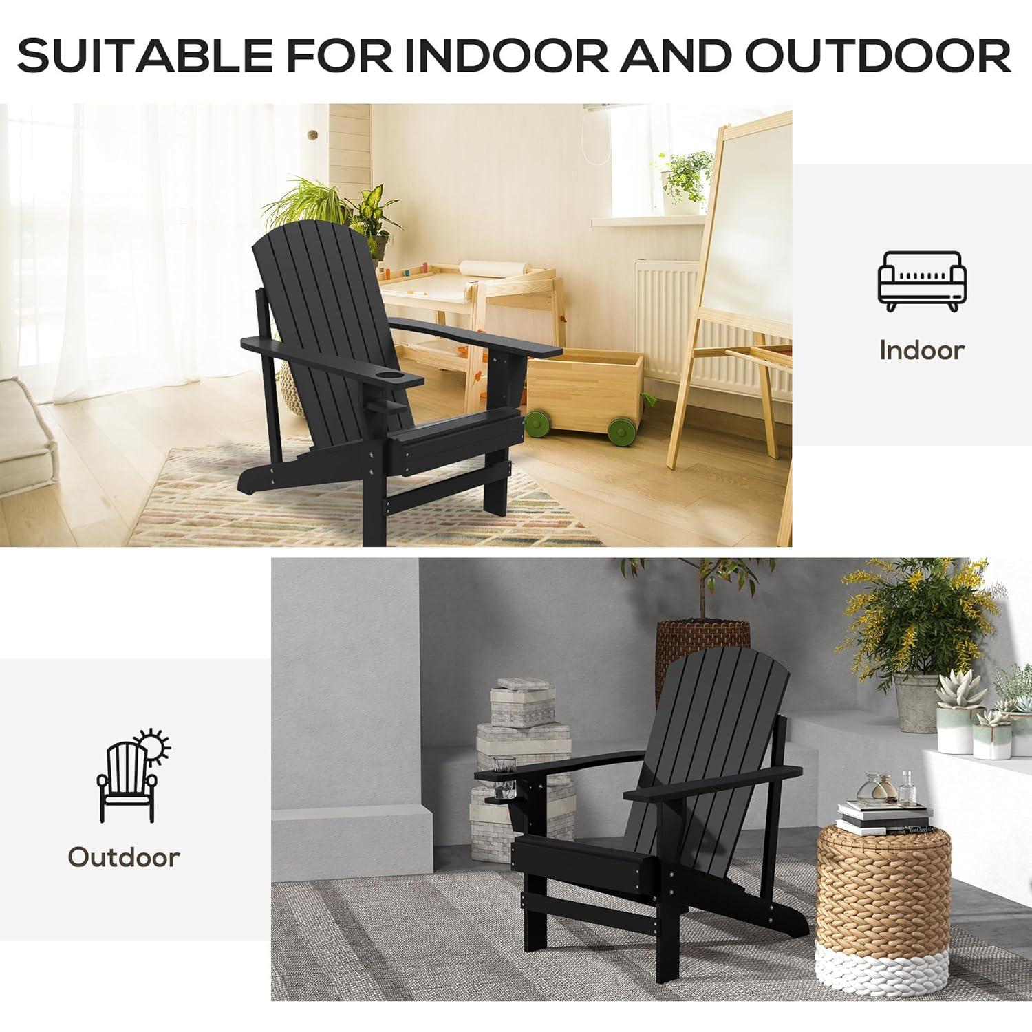 Outsunny Oversized Adirondack Chair, Outdoor Fire Pit and Porch Seating, Classic Log Lounge w/ Built-in Cupholder for Patio, Backyard, Blue