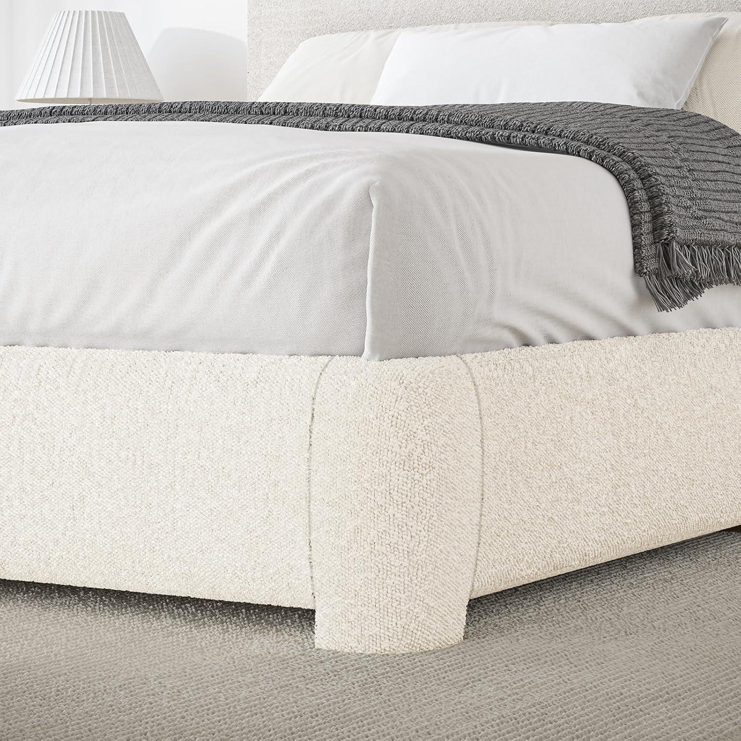 Manfred Boucle Upholstered Cloud Bed Frame with Rounded Corners Headboard, Soft Platform Bed Frame with Thickened Footboard
