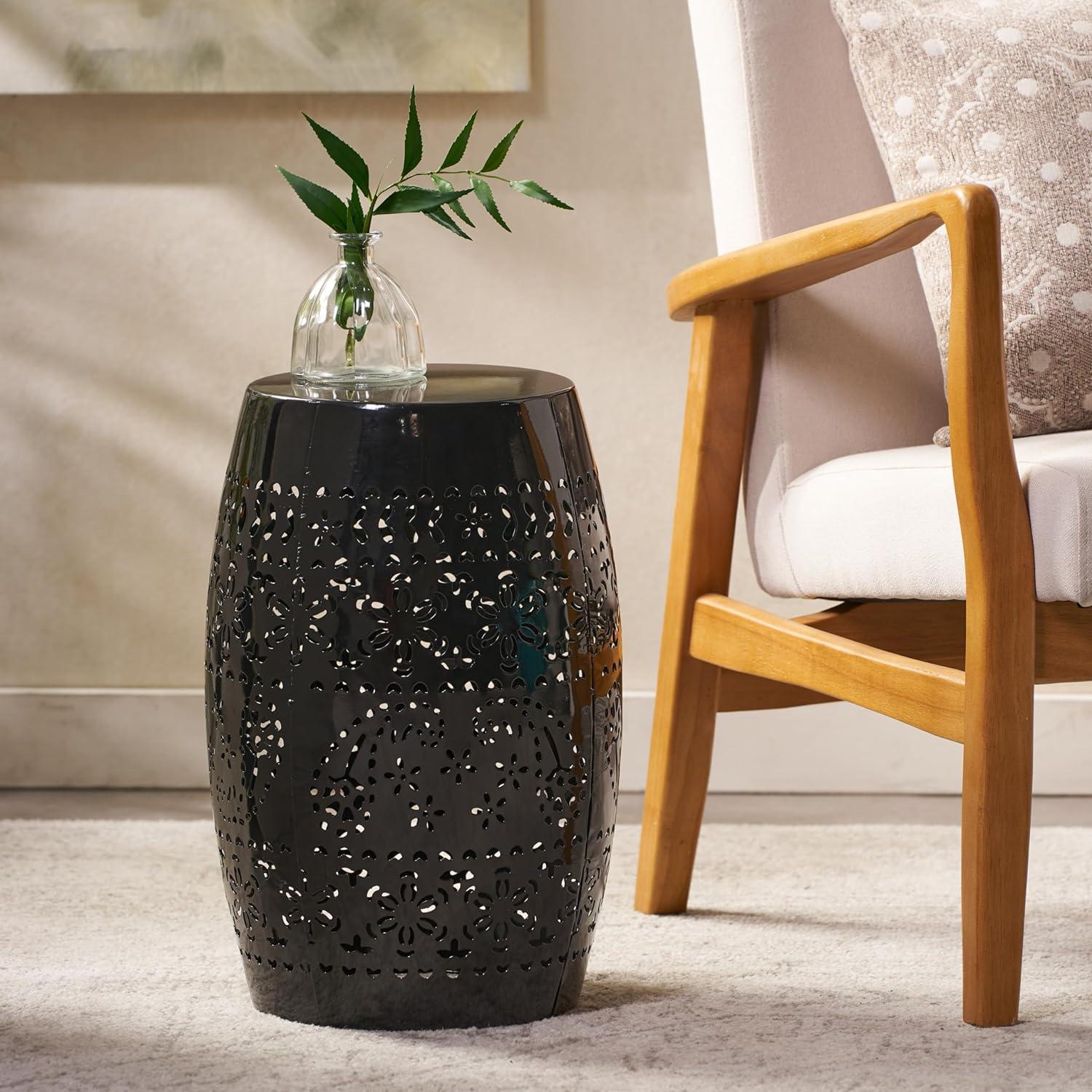Christopher Knight Home Ruby Indoor/Outdoor Iron Lace Cut 12 Inch Side Table, Black