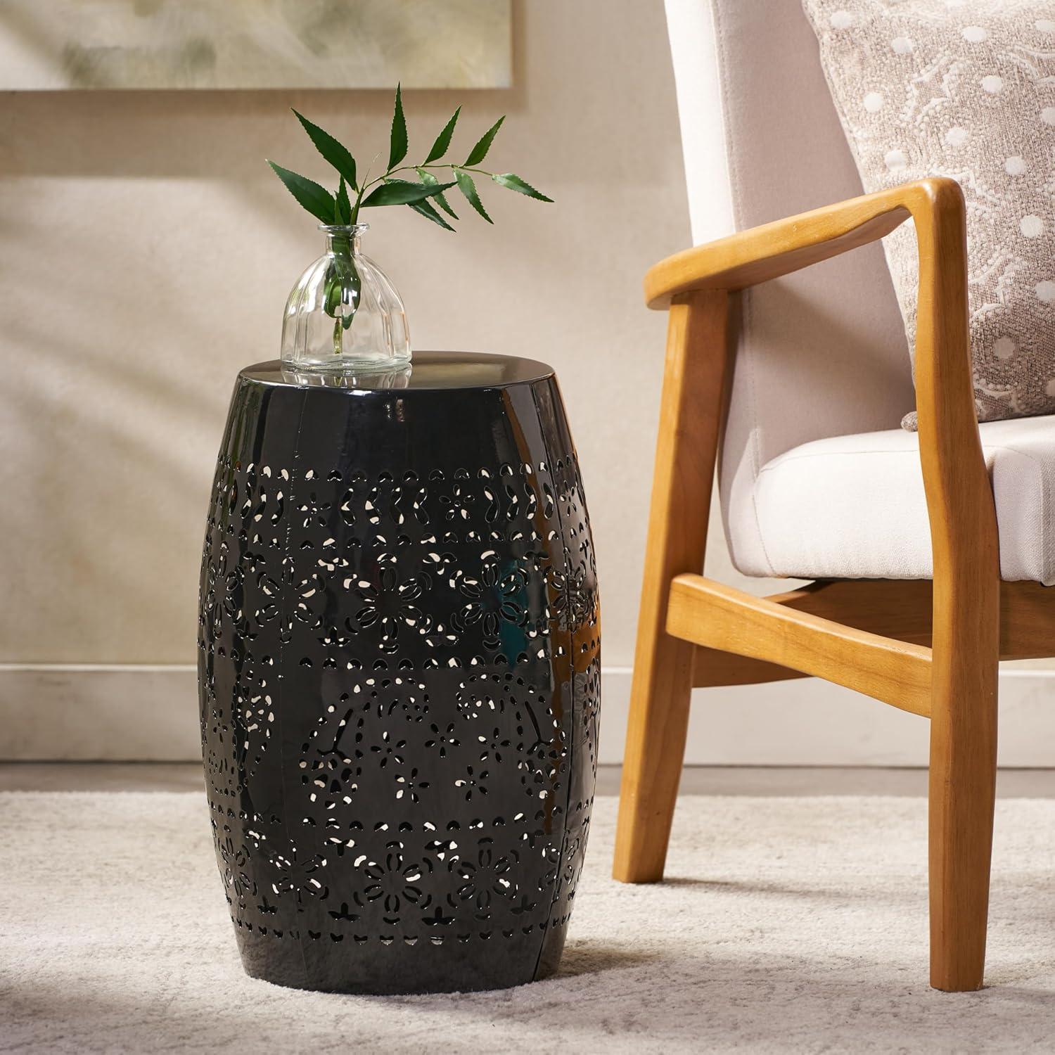 Christopher Knight Home Ruby Indoor/Outdoor Iron Lace Cut 12 Inch Side Table, Black