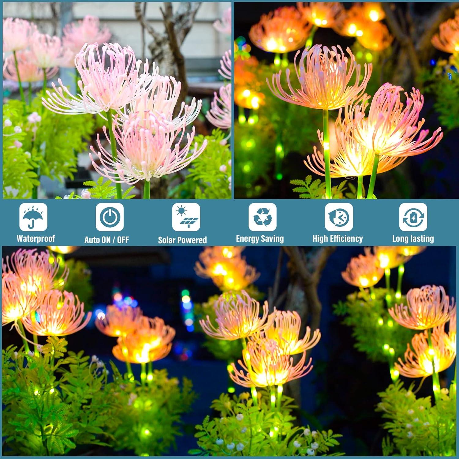 Pink Solar LED Flower Garden Lights, Waterproof Outdoor Decor