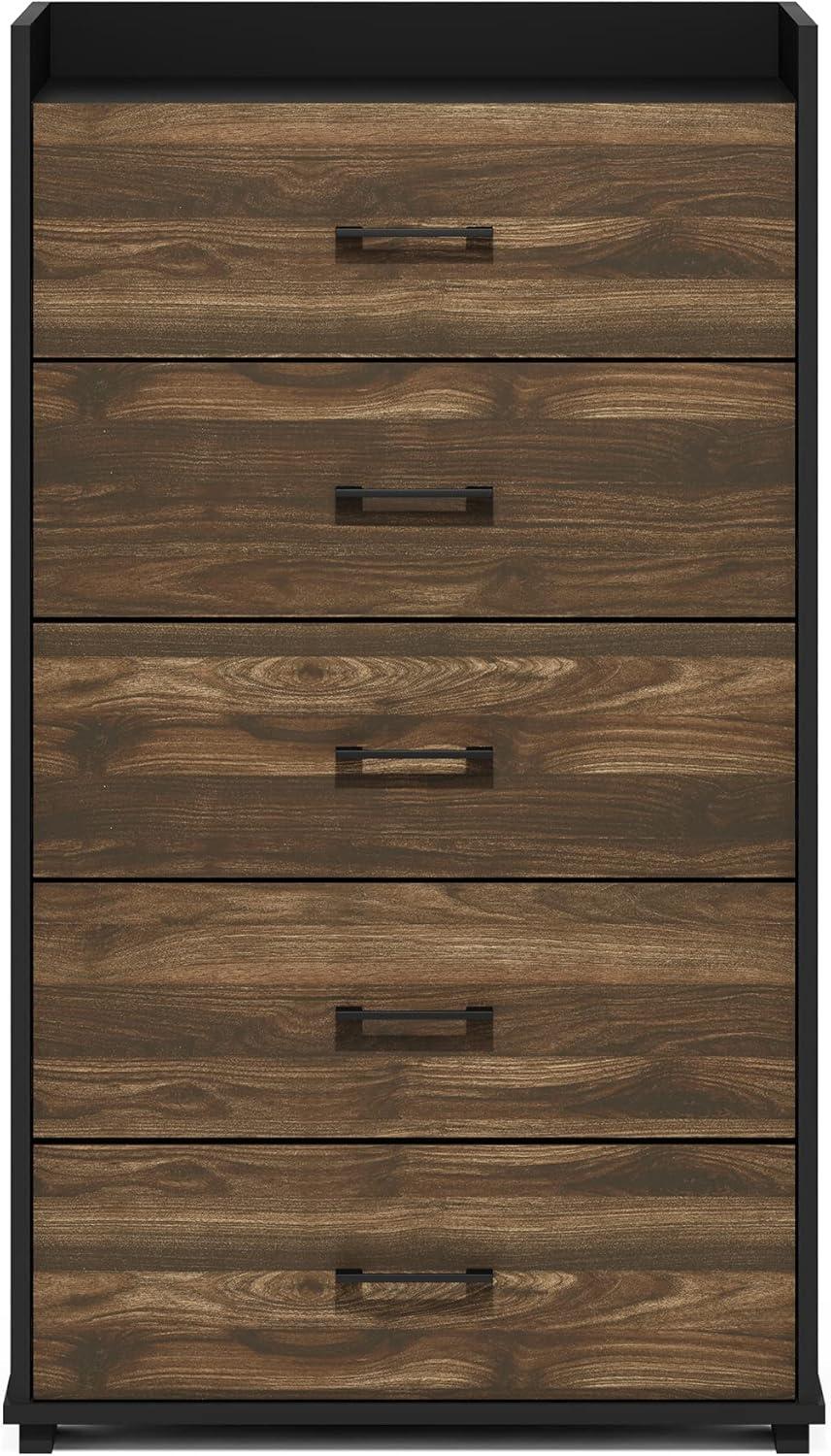 Columbia Walnut and Black 5-Drawer Composite Wood Dresser