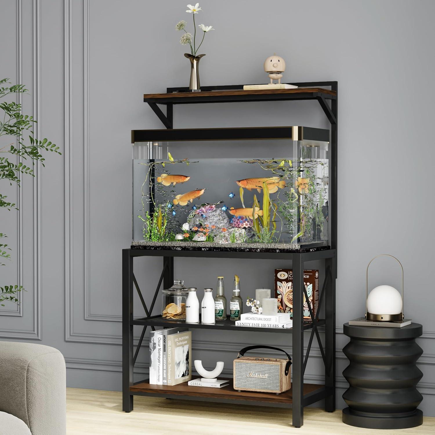 40-50 Gallon Fish Tank Stand with Plant Shelf with Cubby Storage