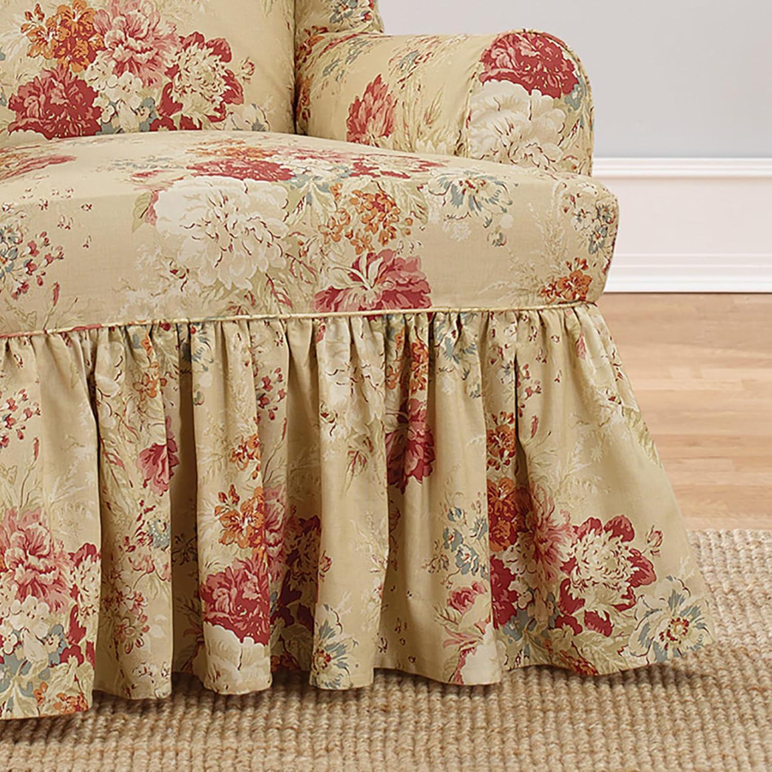 Waverly  Ballad Bouquet 1 Piece T Cushion Sofa Slipcover Blush