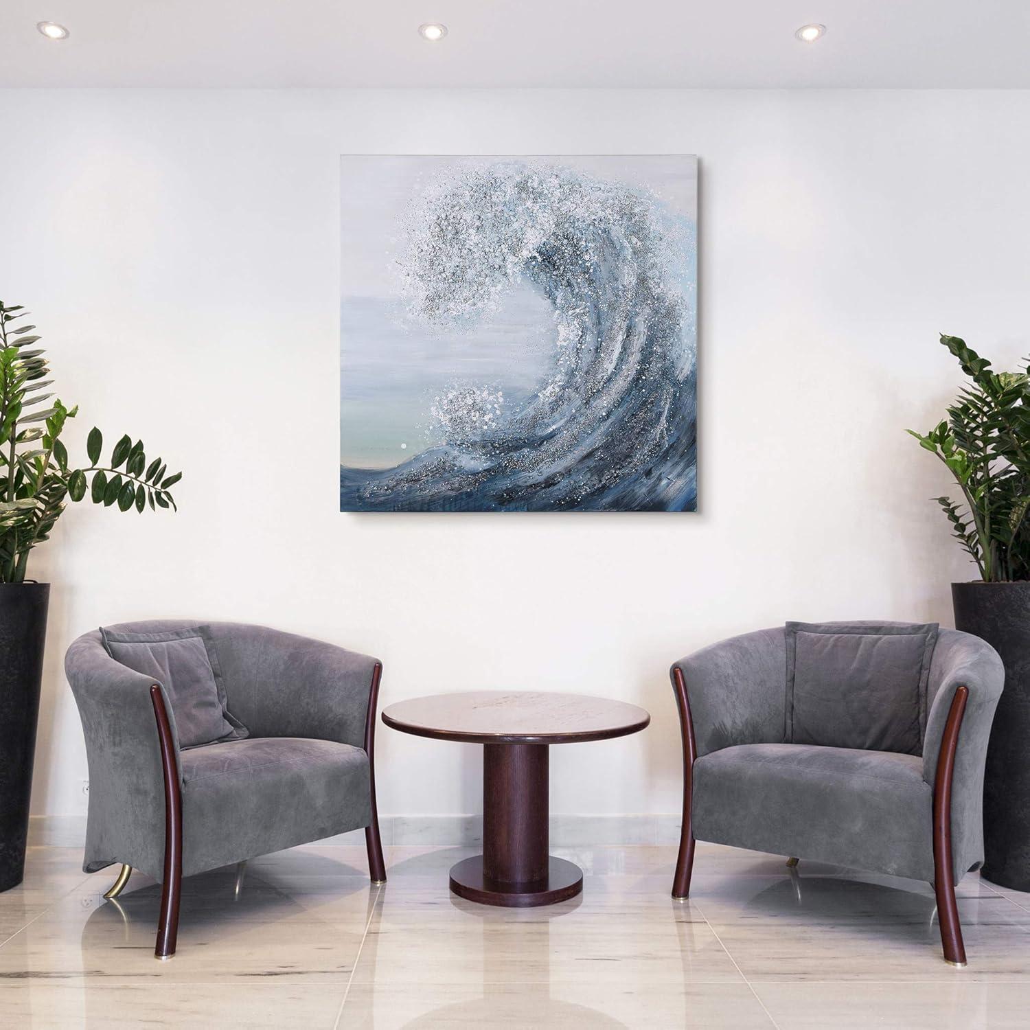 Crystal Wave Blue and Silver Textured Canvas Wall Art