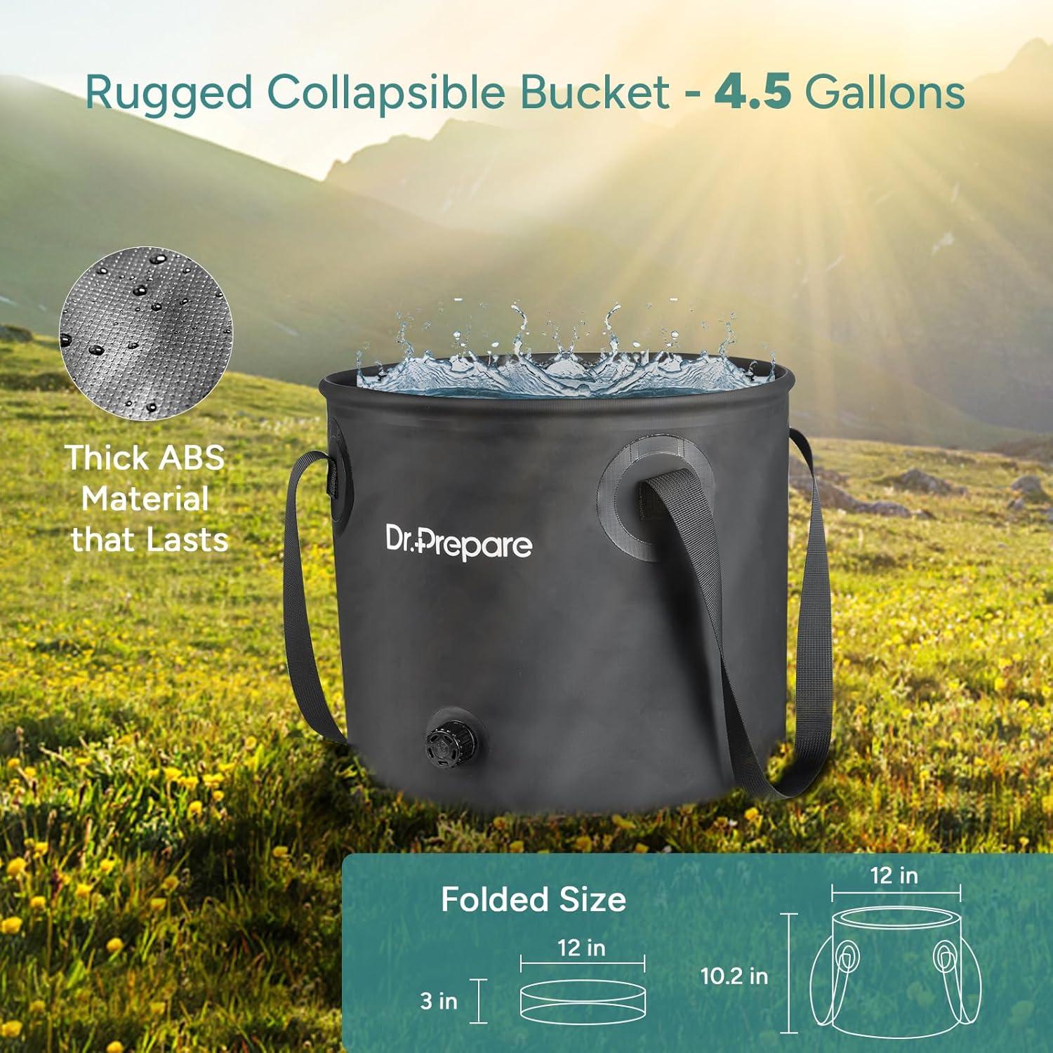 DR.PREPARE 4.5 Gallons Portable Camping Shower - 17L Shower with Pump, USB Rechargeable Battery