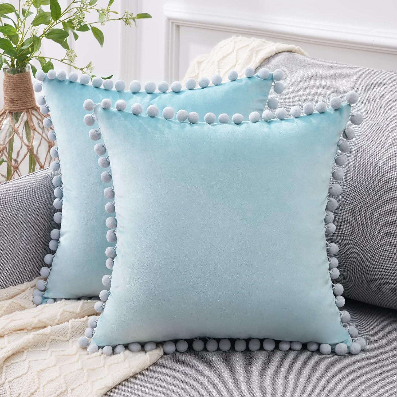 Deconovo Deconovo Pom-poms Velvet Reversible Pillow Cover (Set of 2)