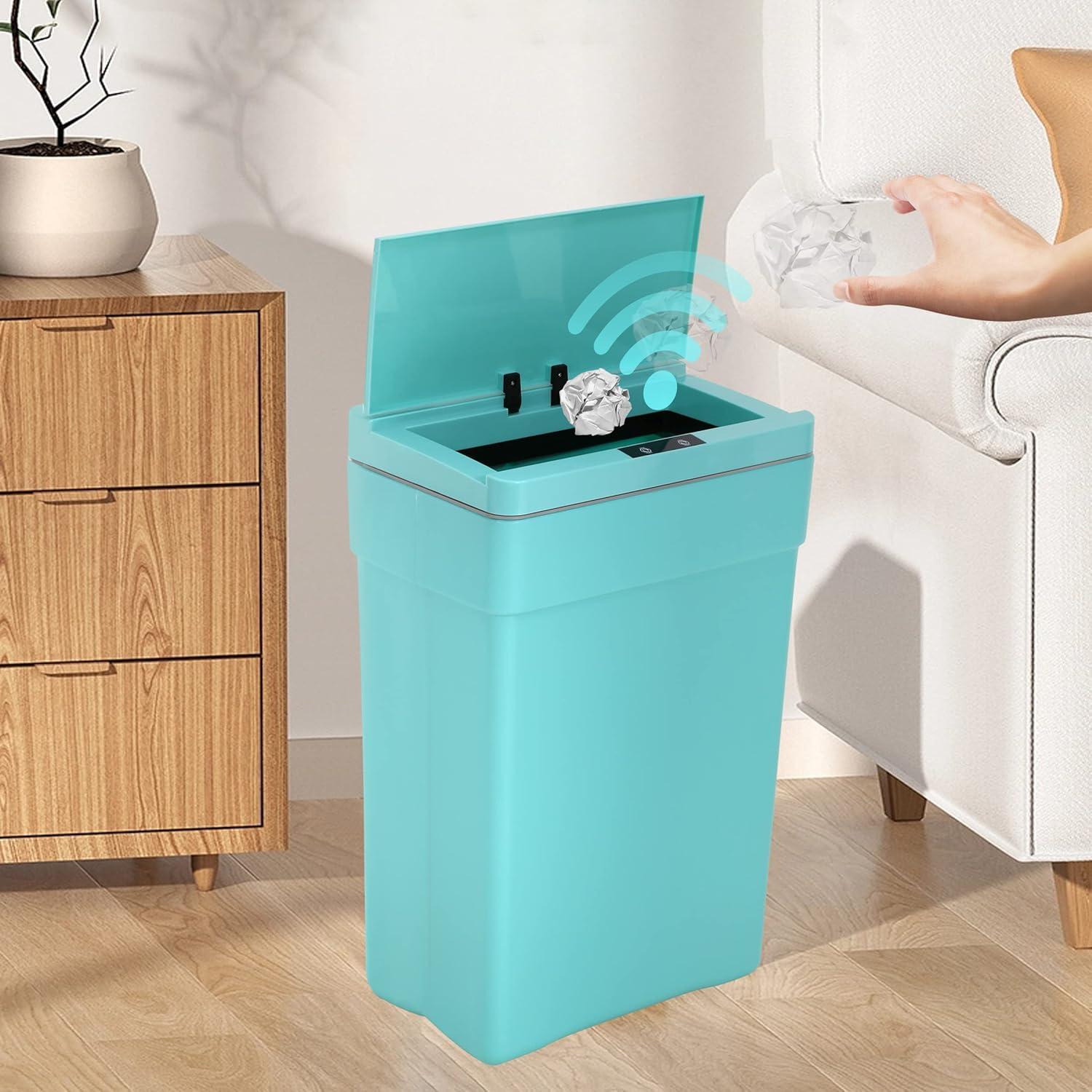 CL.HPAHKL 13 Gallon Touch Free Automatic Trash Can with Lid, Plastic Motion Sensor Kitchen Garbage Can, Touchless Trashcan Trash Bin for Bathroom, Office, Home, Blue