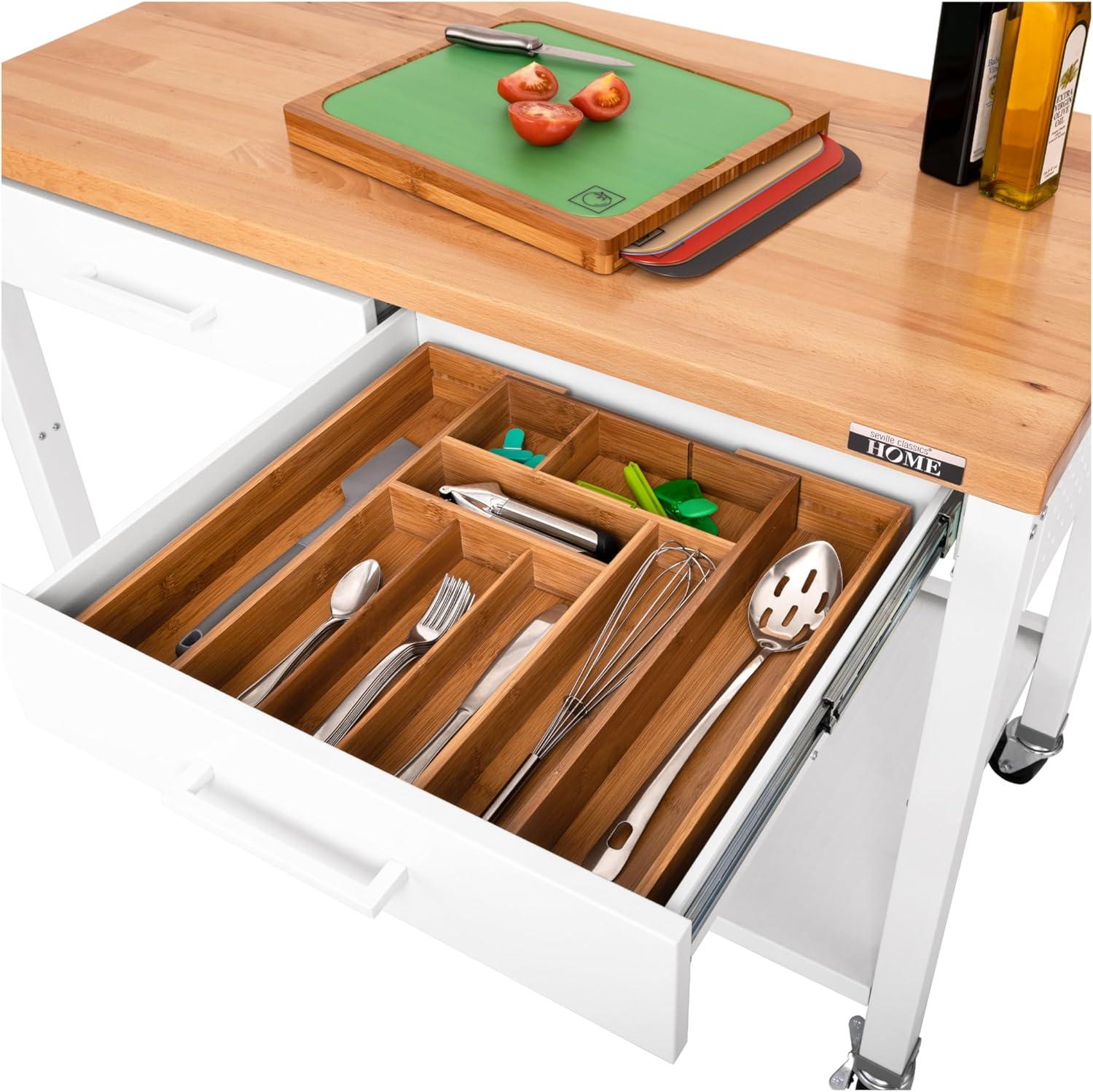 48'' Wide Stainless Steel Kitchen Rolling Cart Island with Solid Wood Top
