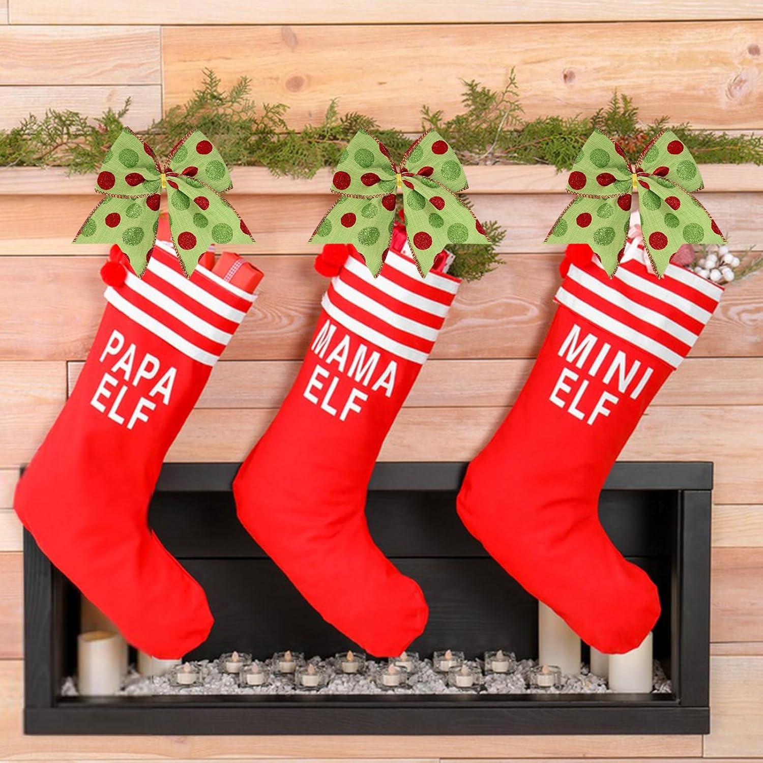 Sandistore Cute Cars 12pcs Christmas Tree Bows Ornaments 6 Inch Large Christmas Wreath Bows Red Green Xmas Tree Bows Christmas Glitter Dot Bows Ribbons Decoration For Garland Diamonds for Crafts