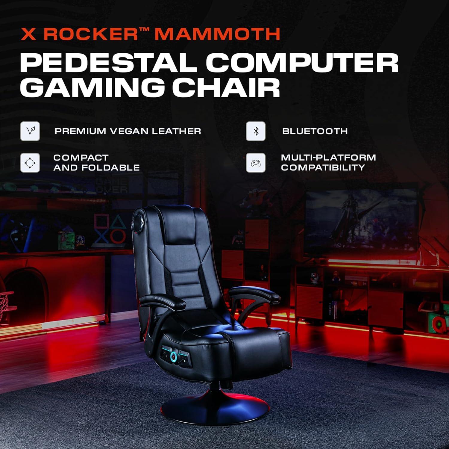 Black Faux Leather Swivel Gaming Chair with Built-in Speakers