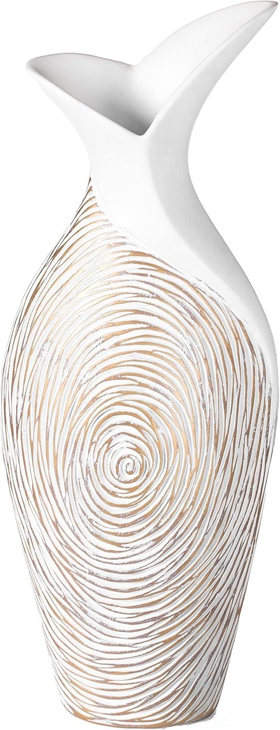 Uniquewise 17.5-inch Ribbed Ceramic White Vase - Modern Design for Entryway, Dining, or Living Room - Home Accent Piece - Elegant Decorative Vase