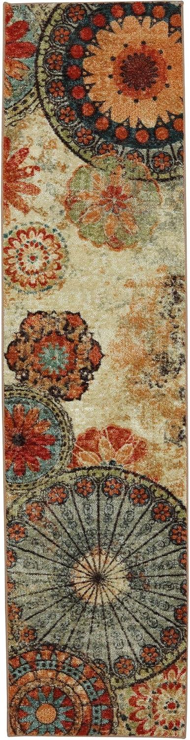 Caravan Red and Orange Synthetic Medallion Runner Rug