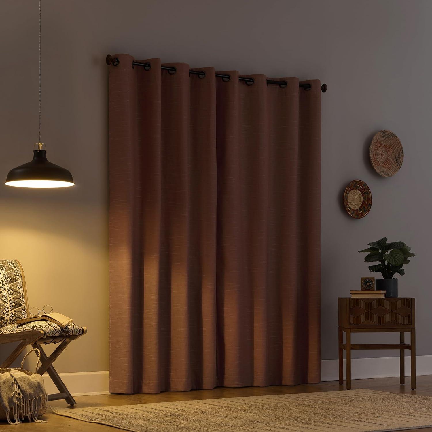 50"x84" Archaeo Total Blackout Textured Linen Blend Grommet Top Curtain Panel Pecan Brown: Modern Noise Reduction