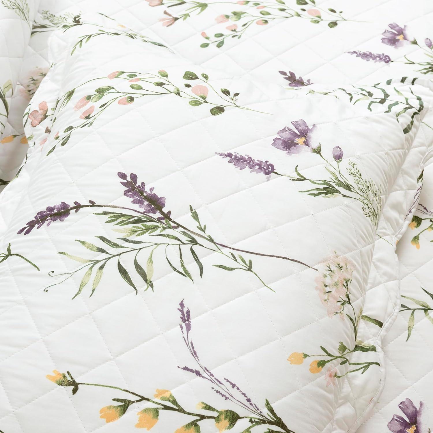 Neutral Multi Floral Microfiber Reversible Full/Queen Quilt Set