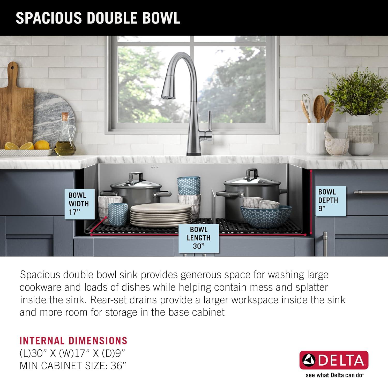 Delta Lenta™ 32" L Undermount 16 Gauge Stainless Steel Double Bowl Kitchen Sink with Accessories