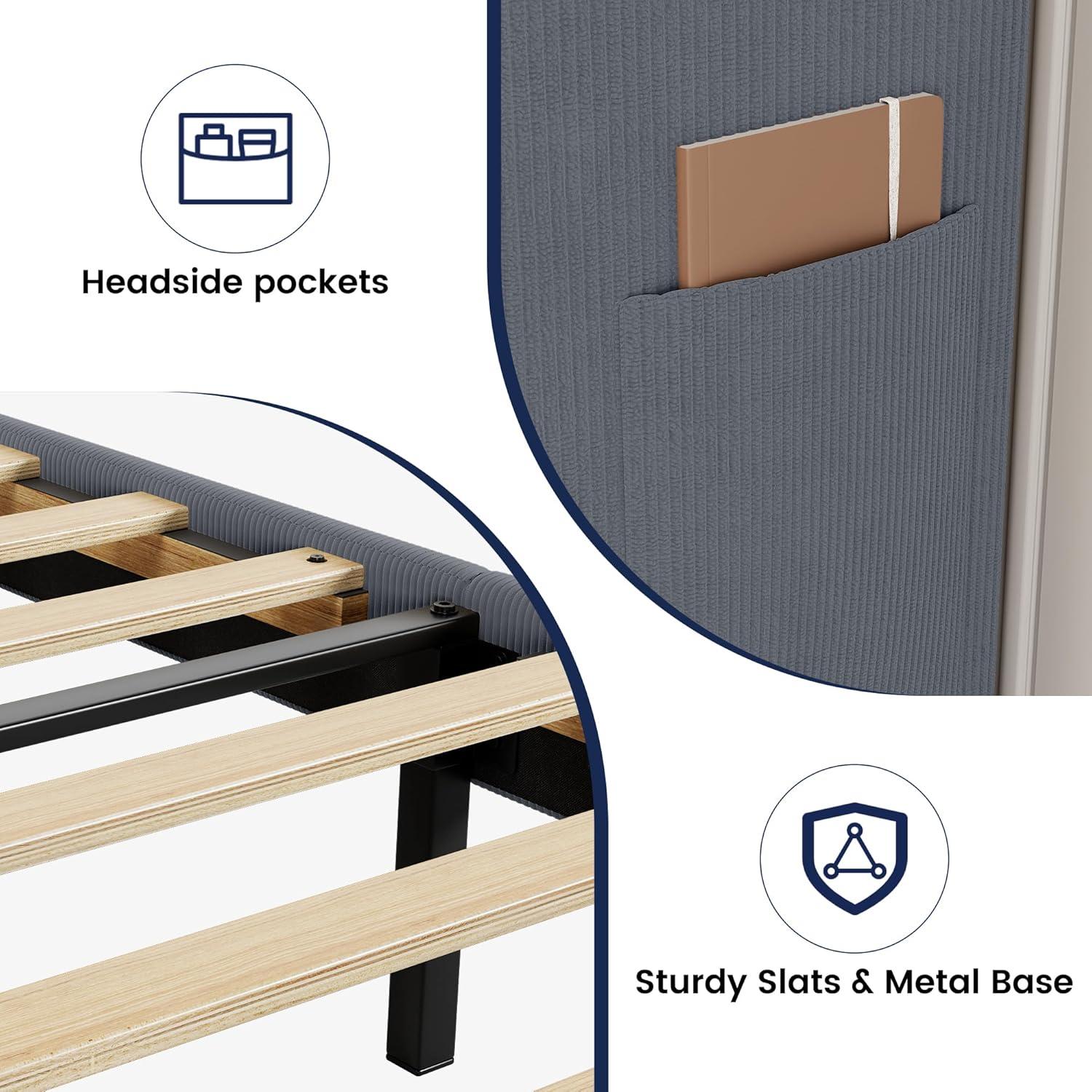 Ebern Designs Upholstered Bed Frame with Wingback Headboard, Luxurious Velvet Upholstery Platform Bed, Wooden Slat Support - Box Spring Optional,Easy Assembly