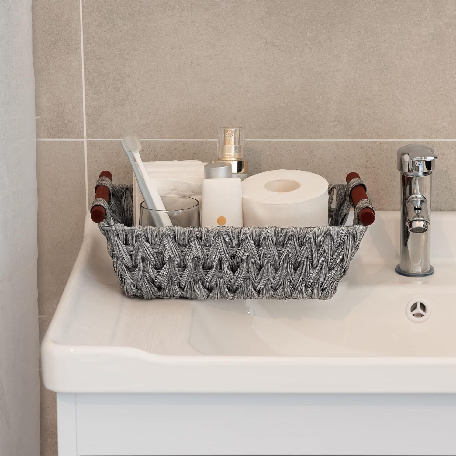 GRANNY SAYS Wicker Storage Baskets for Shelves, Trapezoid Woven Basket, Waterproof Storage Wicker Baskets for Organizing, Gray, 2-Pack