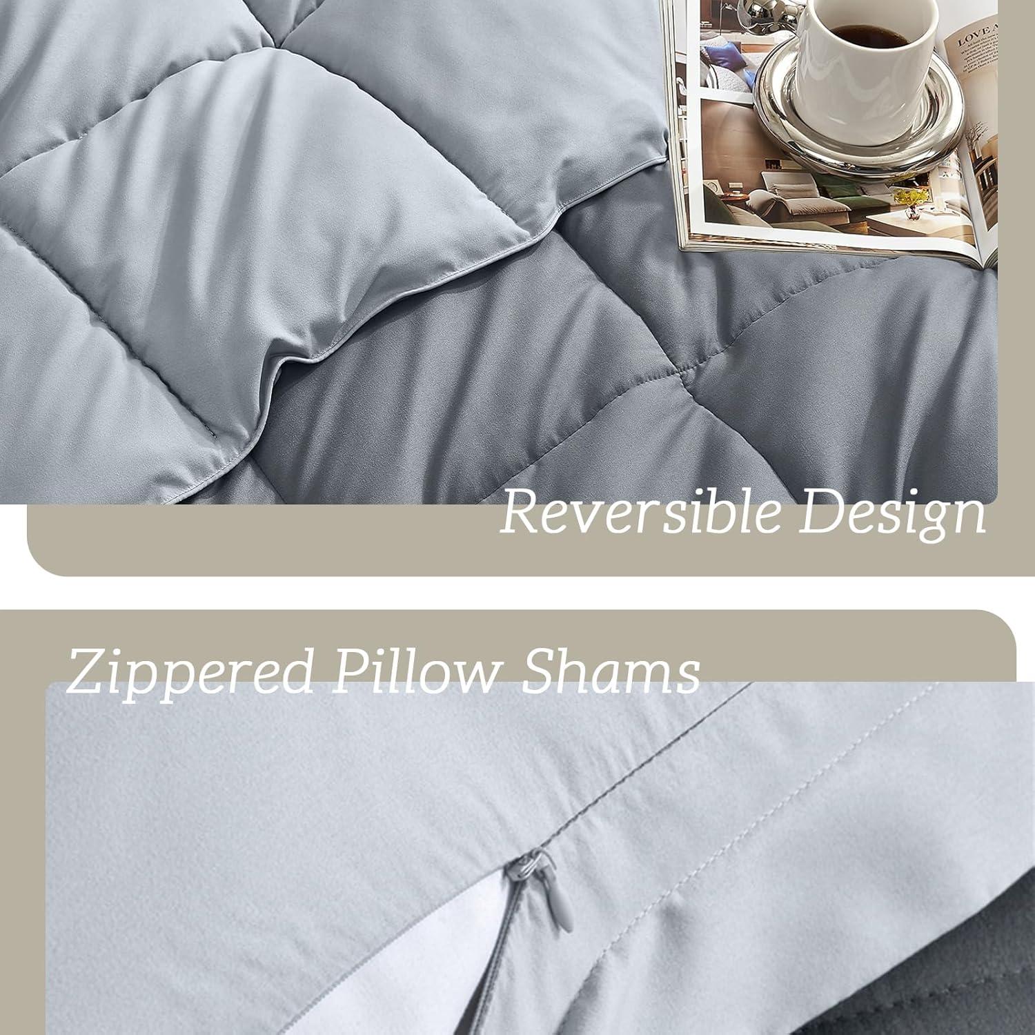 Gray Reversible Queen Down Alternative Comforter Set