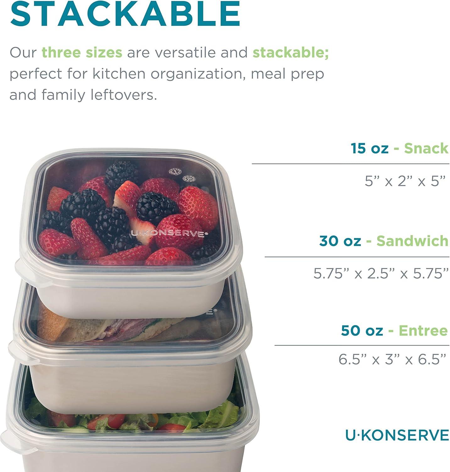 U-Konserve Stainless Steel Food Storage Bento Box Container, Leak Proof Silicone Lid Dishwasher Safe - Plastic Free (30oz Clear)