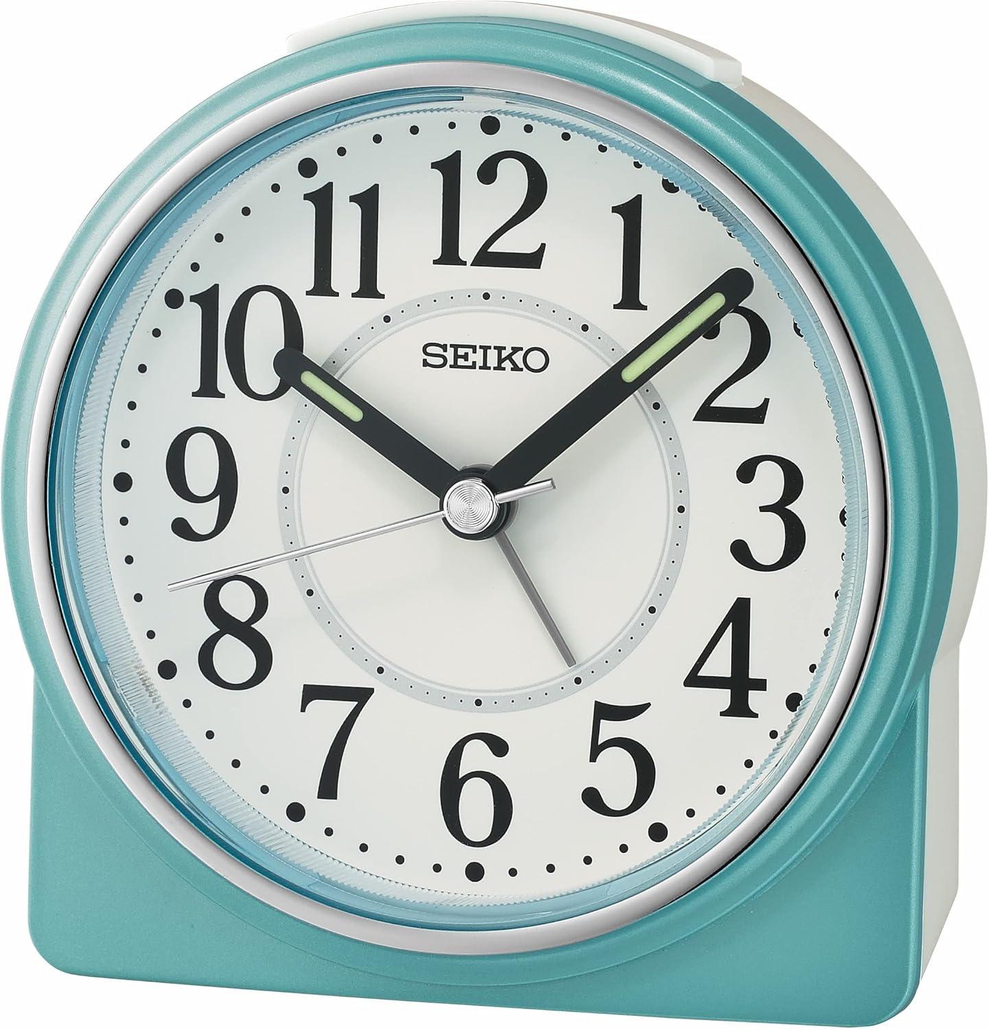 Seiko 4 inch Marui Beep Alarm Metallic Blue Analog Quartz Traditional Desk Clock QHE198LLH