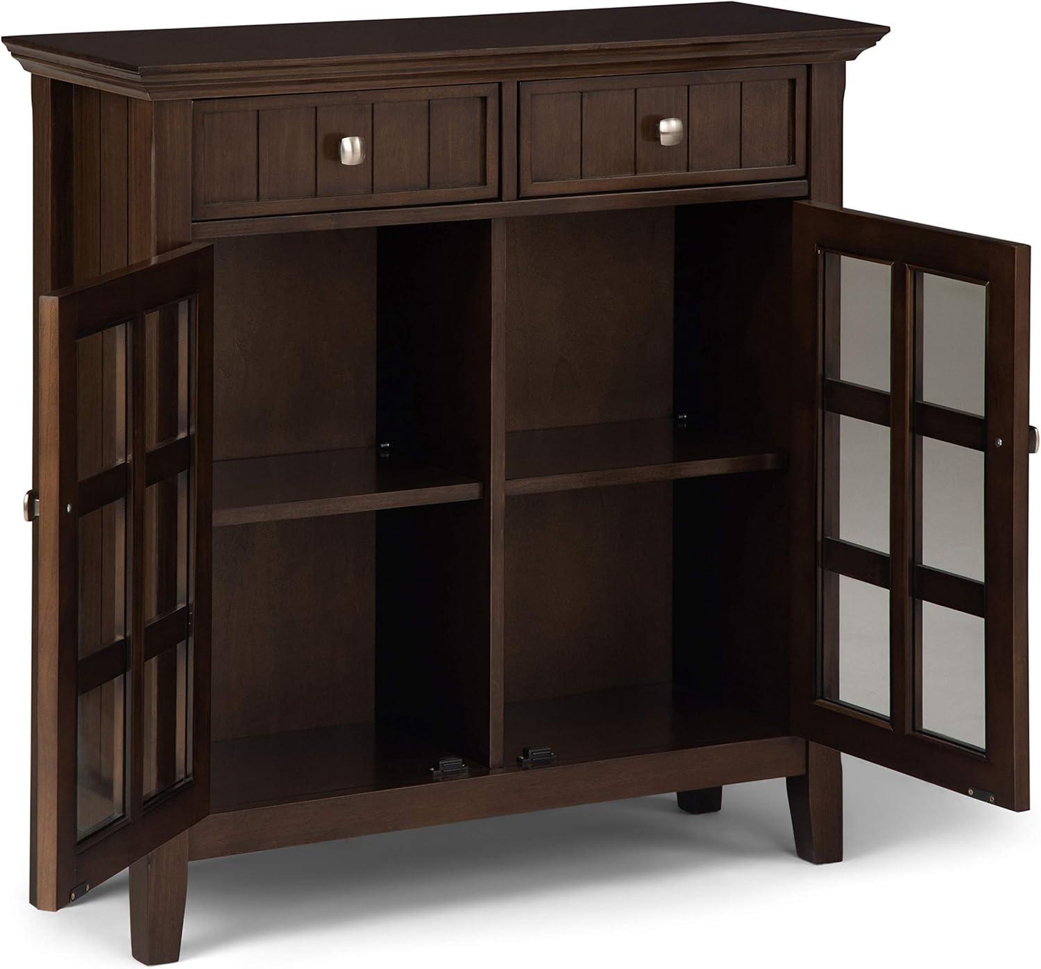 Simpli Home Acadian 36"W Solid Wood 2-Shelf Entryway Storage Cabinet with Glass Doors and 2 Drawers
