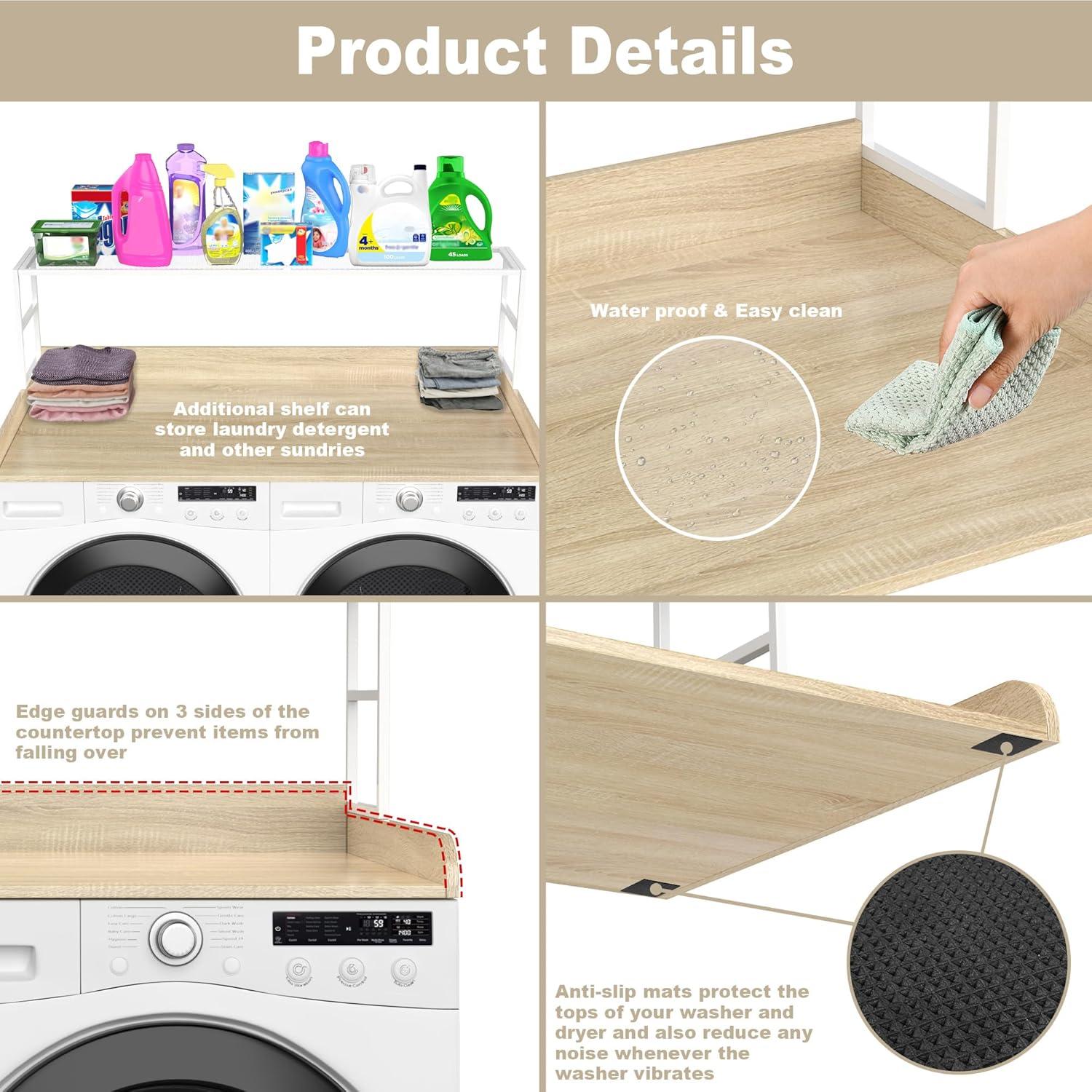 GDLF GDLF Washer Dryer Countertop Laundry Countertop with Washer Dryer Shelf,Natural Wood Color
