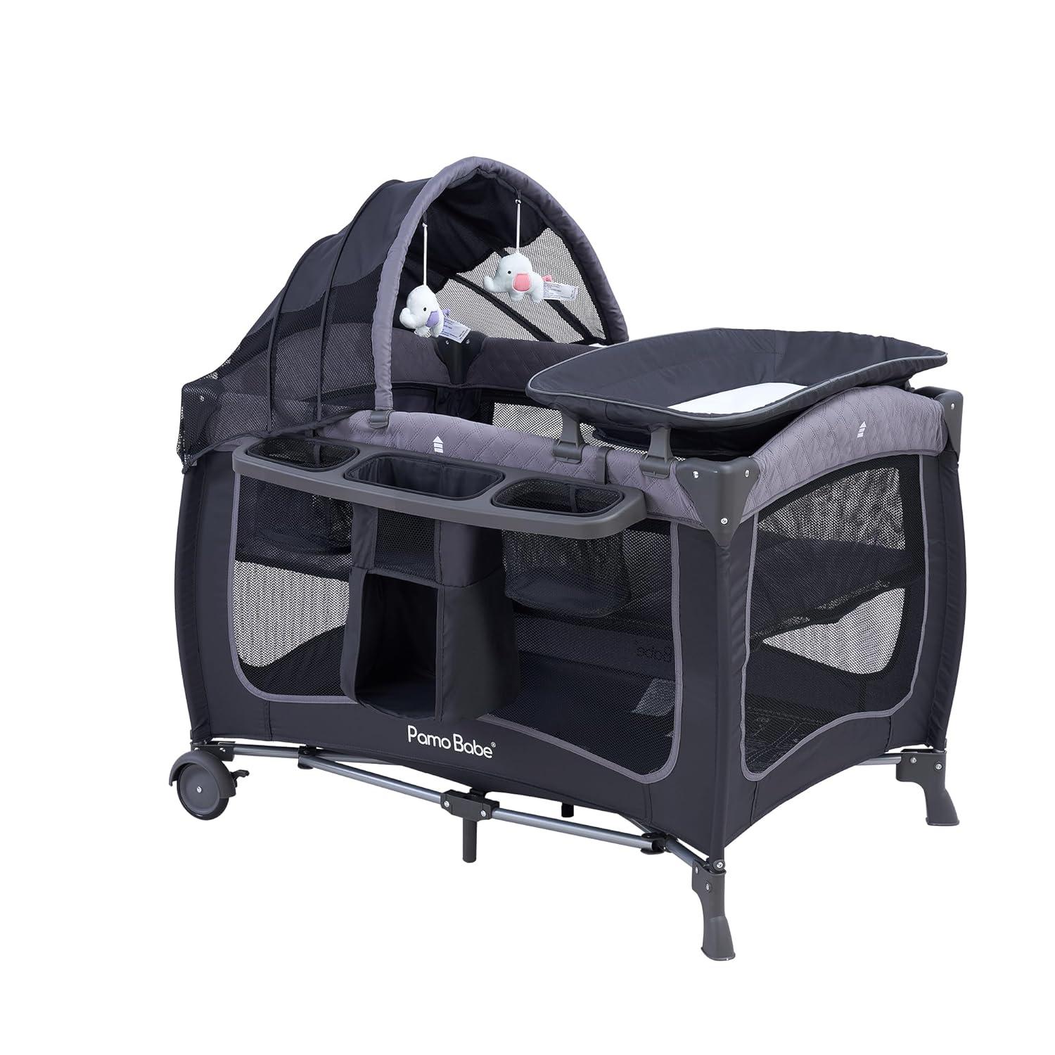 Portable Gray Baby Nursery Center with Bassinet and Changing Station