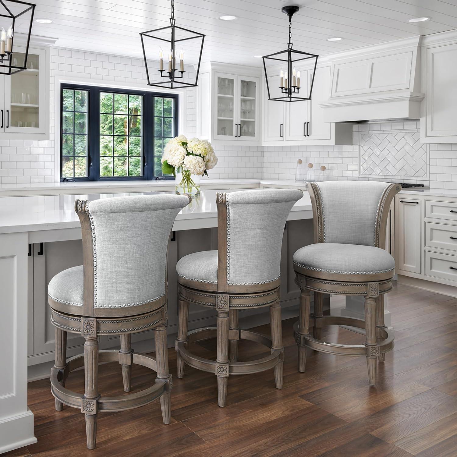 Ophelia & Co. Ted High Back Solid Wood Swivel Bar Stool