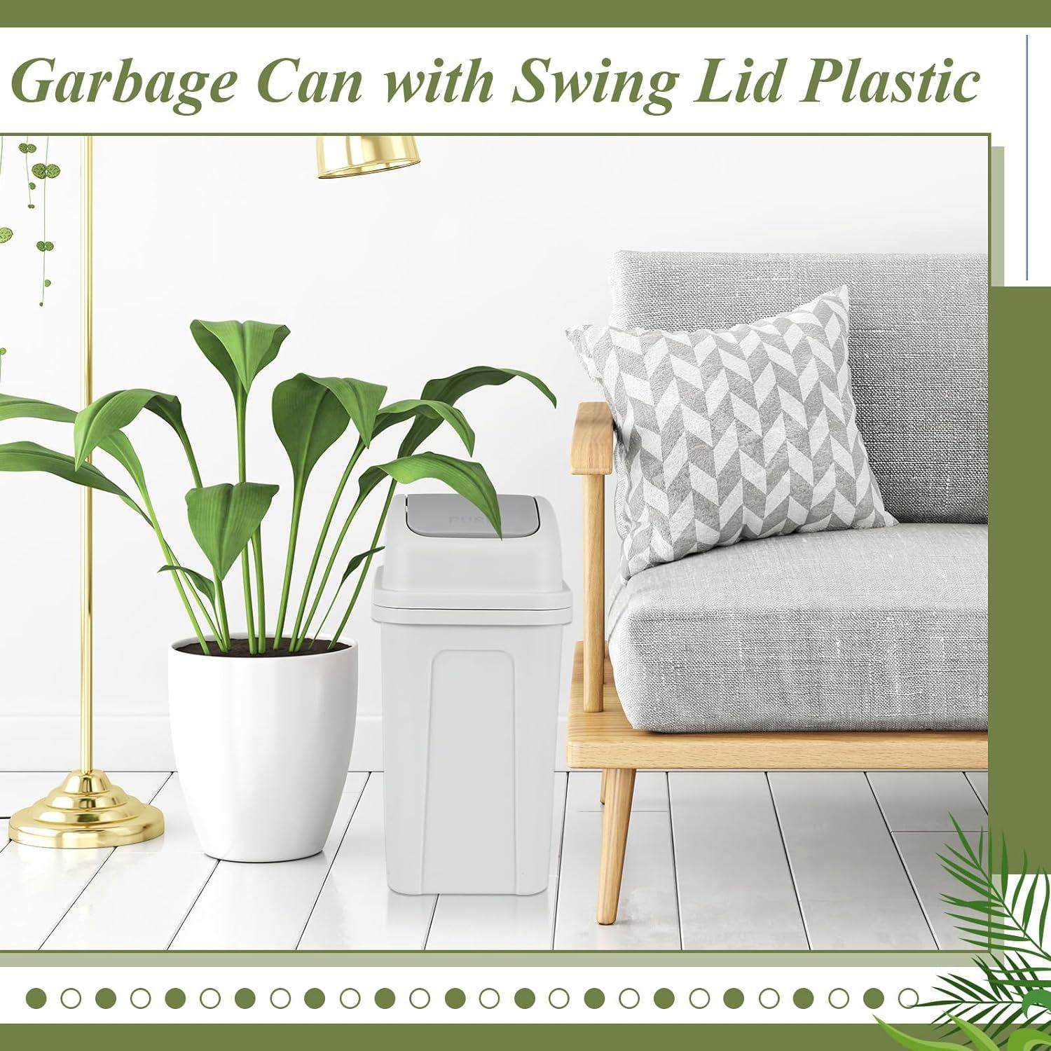 2 Pcs Bathroom Trash Can with Swing Lid Small Garbage Can Plastic Bathroom Trashcan Garbage Bin for Kitchen Waste Bedroom Room Outdoor (Green and Beige, 2.6 Gallon)