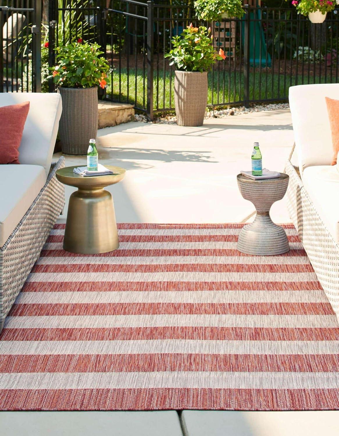 Unique Loom 7' 1 x 10' 0 Rectangle Indoor/Outdoor Striped Rust Red Area Rug