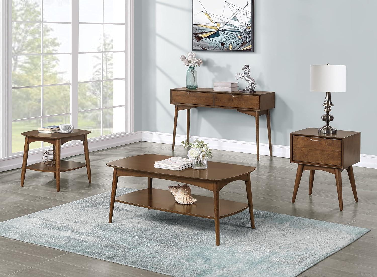Copenhagen Wood Accent Table with Drawer in Walnut Finish