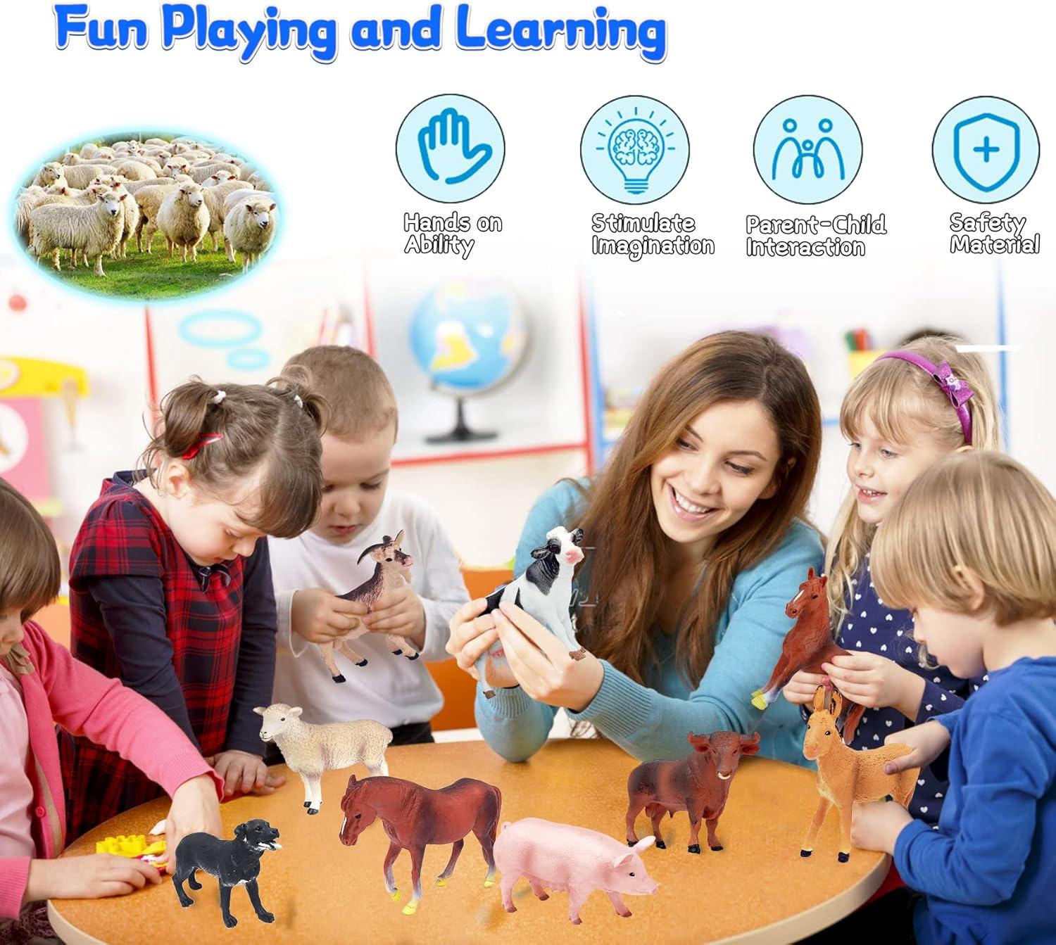 Animal Figurines, Big Animal Toys, 8 Pcs Farm Animals Figurines Toys, Realistic Plastic Animals Playset, Educational Learning Toy Set for Kids Toddlers