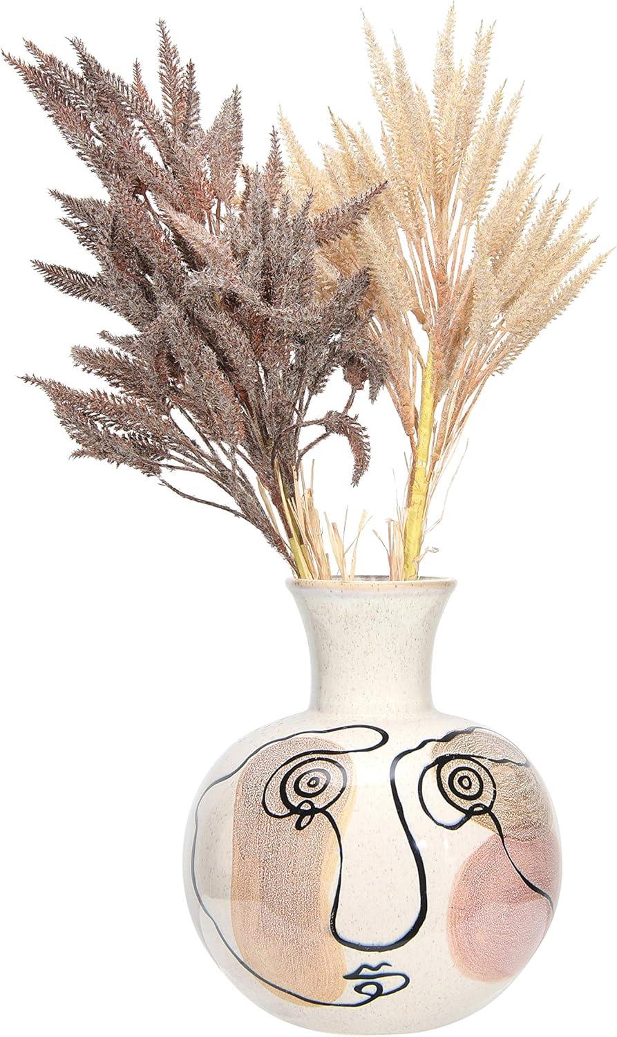 Bloomingville Multi Color Hand-Painted w/ Face Stoneware Vase