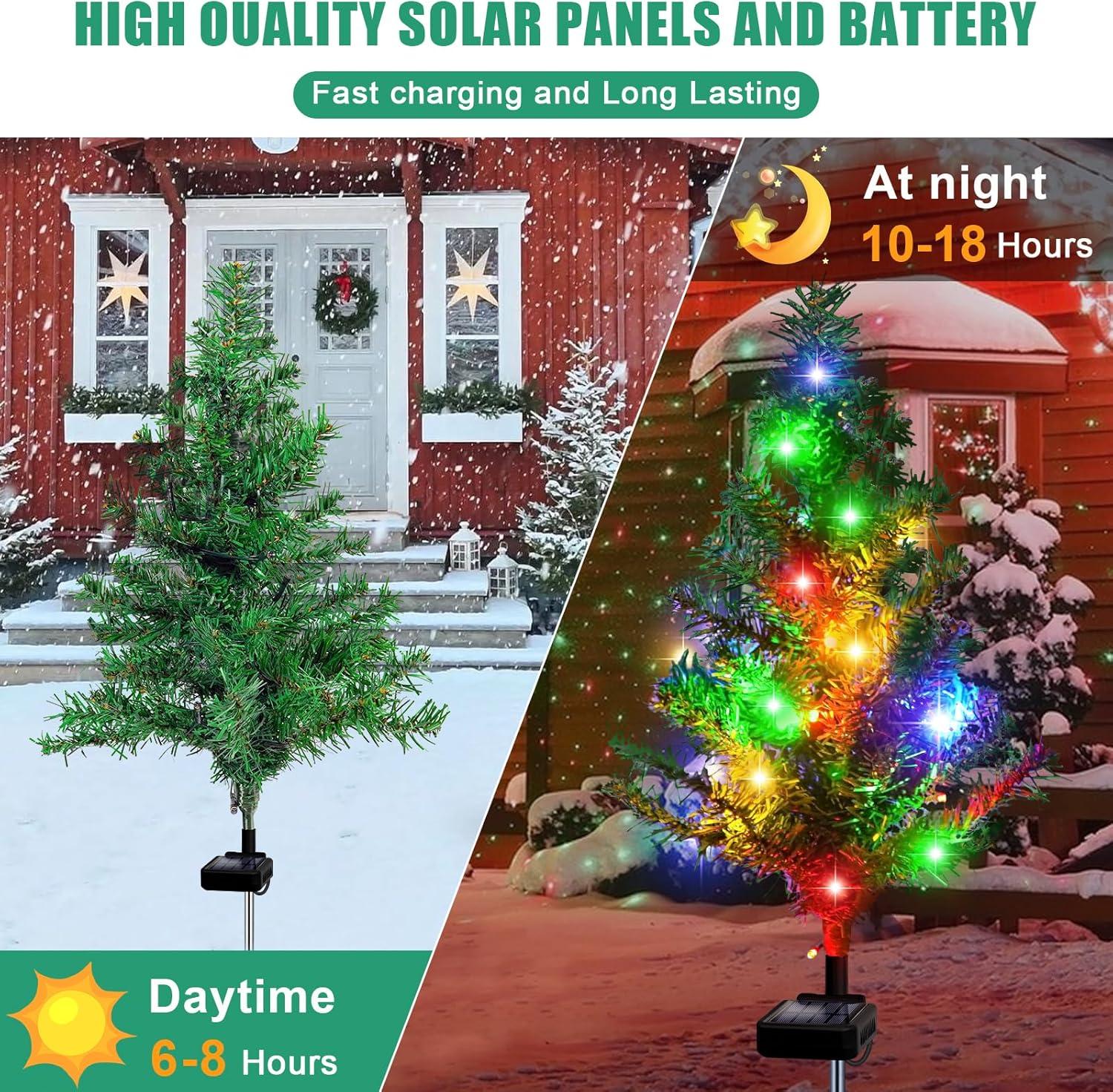 Solar Christmas Decorations Tree Lights Outdoor Yard, 4packs Xmas Solar Pathway Lights Outdoor Multi-color Solar Garden Lights Solar Landscape Path Lights For Christmas Lawn Patio Walkway (Set of 4)