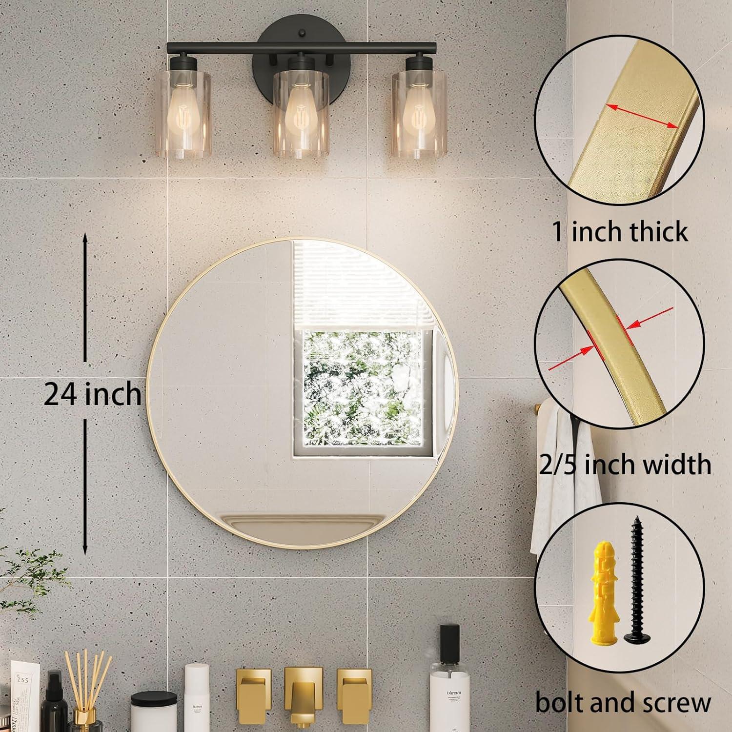 Gold 24 Inch Round Mirror - Bathroom & Wall Decor for Living Room, Entry Way, Bedroom - Metal Framed