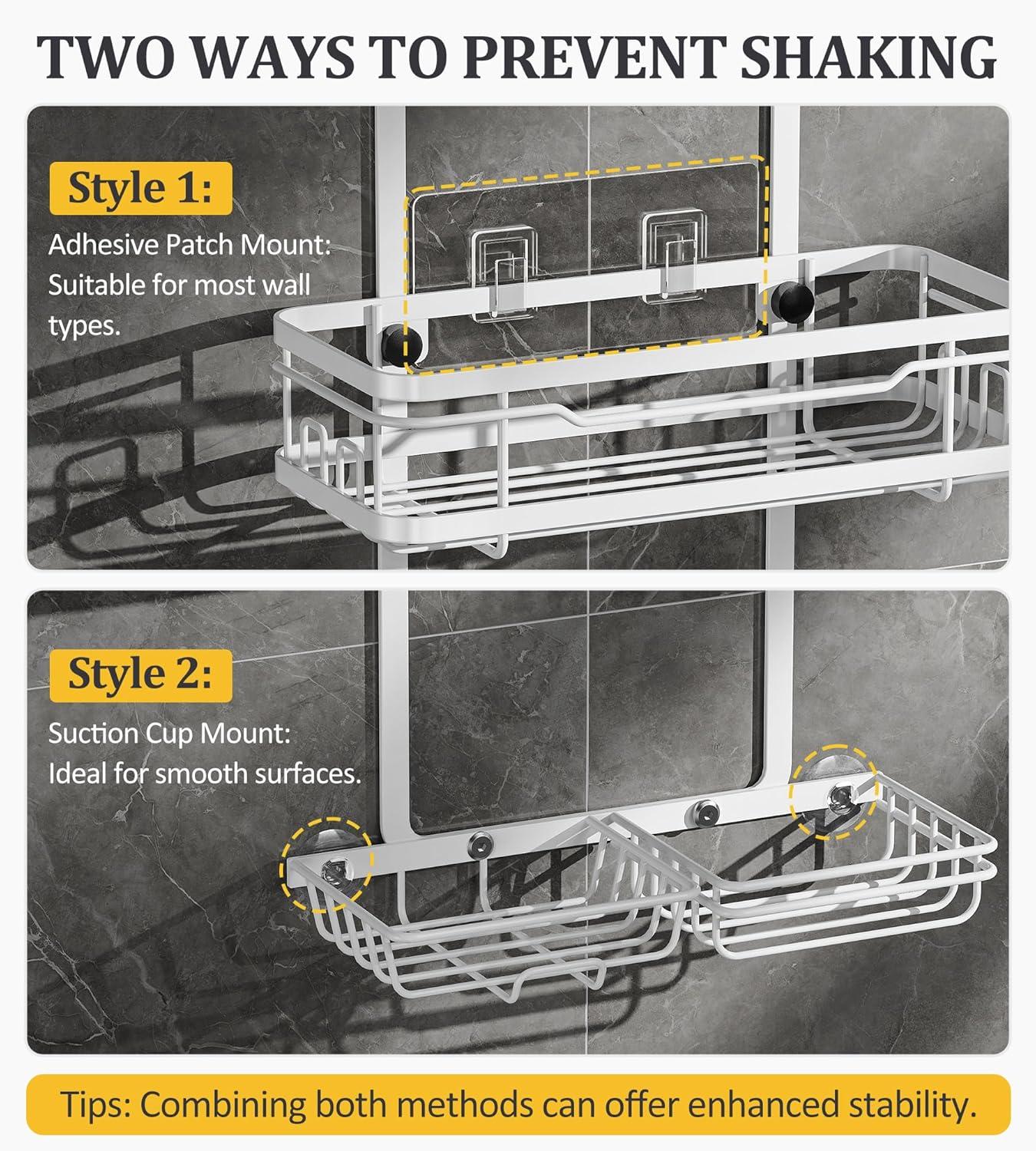 OMAIRA 5-Pack Shower Caddy Hanging Organizer, Stainless Steel Rust-free No Drilling Adjustable Non-Slip Non-Shake Bathroom Caddy Organizer storage for Inside Bath Over Shower Head Rack Holder,Silver