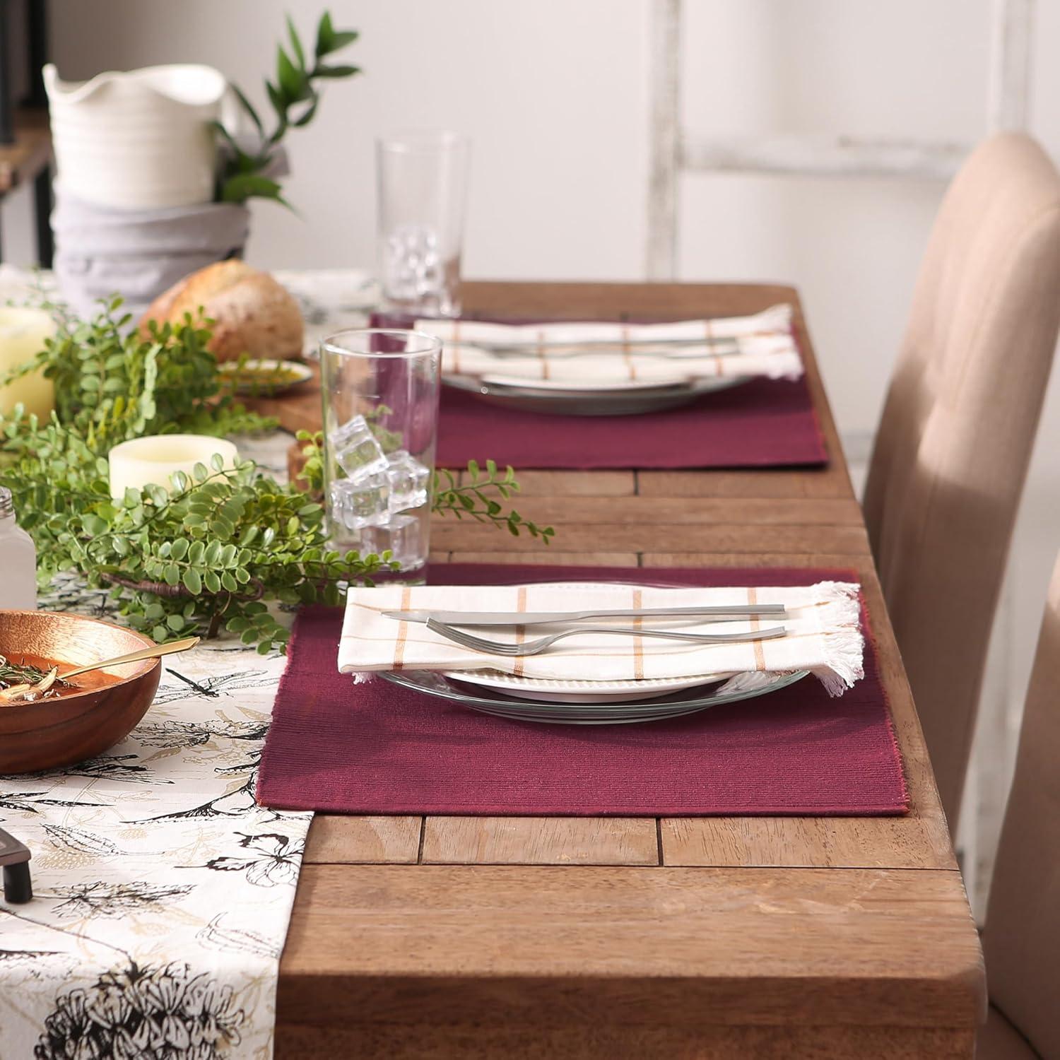 DII Ribbed Solid Placemat Set 6 Piece, Barn Red, 13x19"