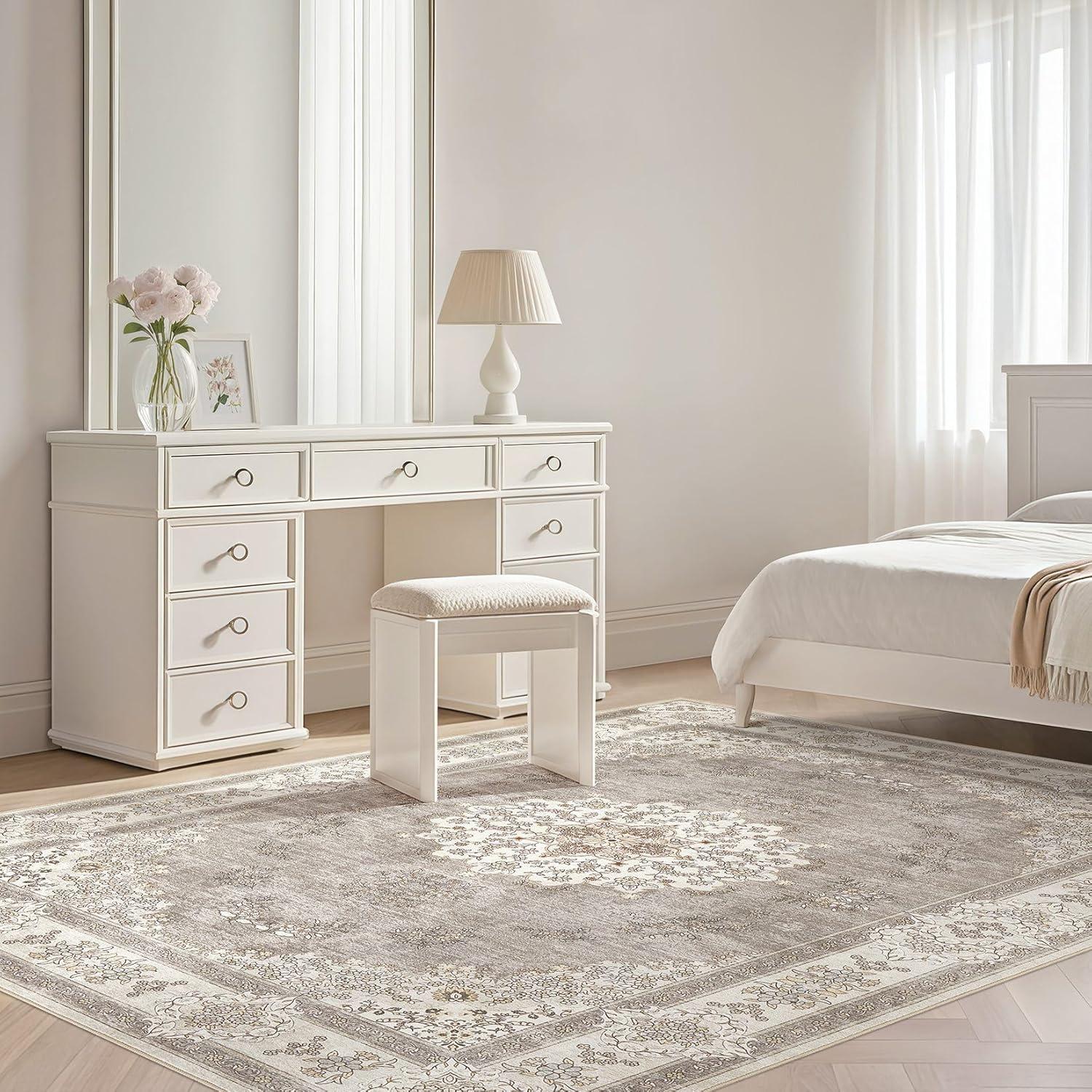 Nakagishi 2X3 Rug Washable Area Rug: Small Soft Boho Farmhouse Neutral Moroccan Non Slip Indoor Low Pile Accent Floor Throw Carpet for Bedroom Bathroom Entryway Kitchen Hallway Closet Home- Brown