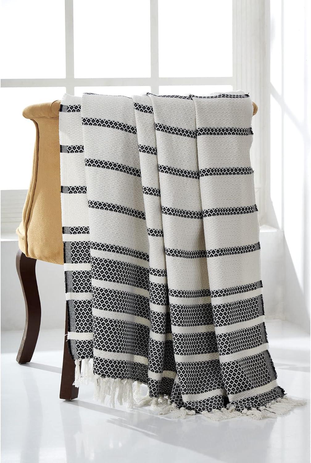 Slate Black Reversible Knitted Cotton Throw Blanket