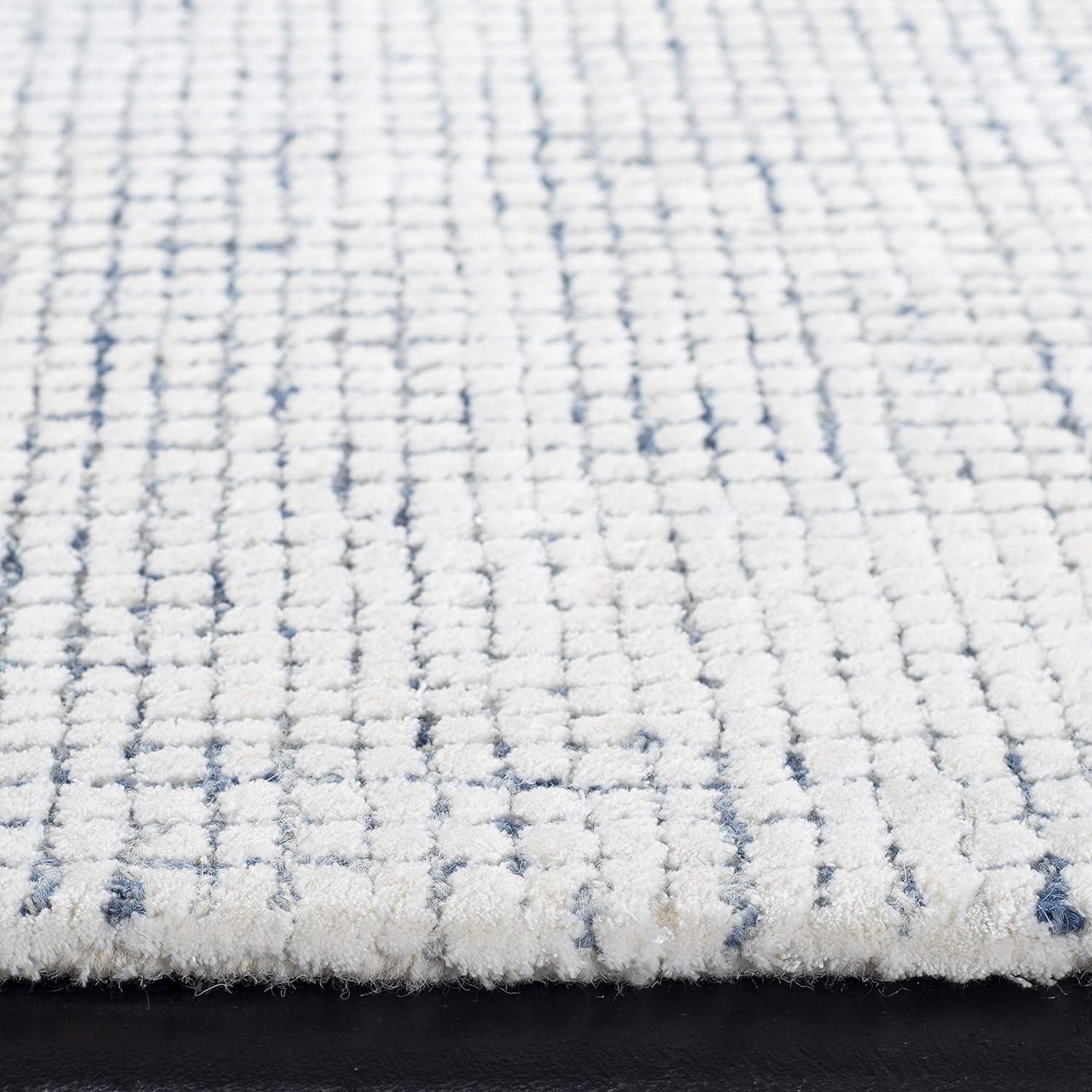 Hand-Tufted Ivory & Blue Wool-Viscose Abstract Runner Rug, 2'3" x 16'