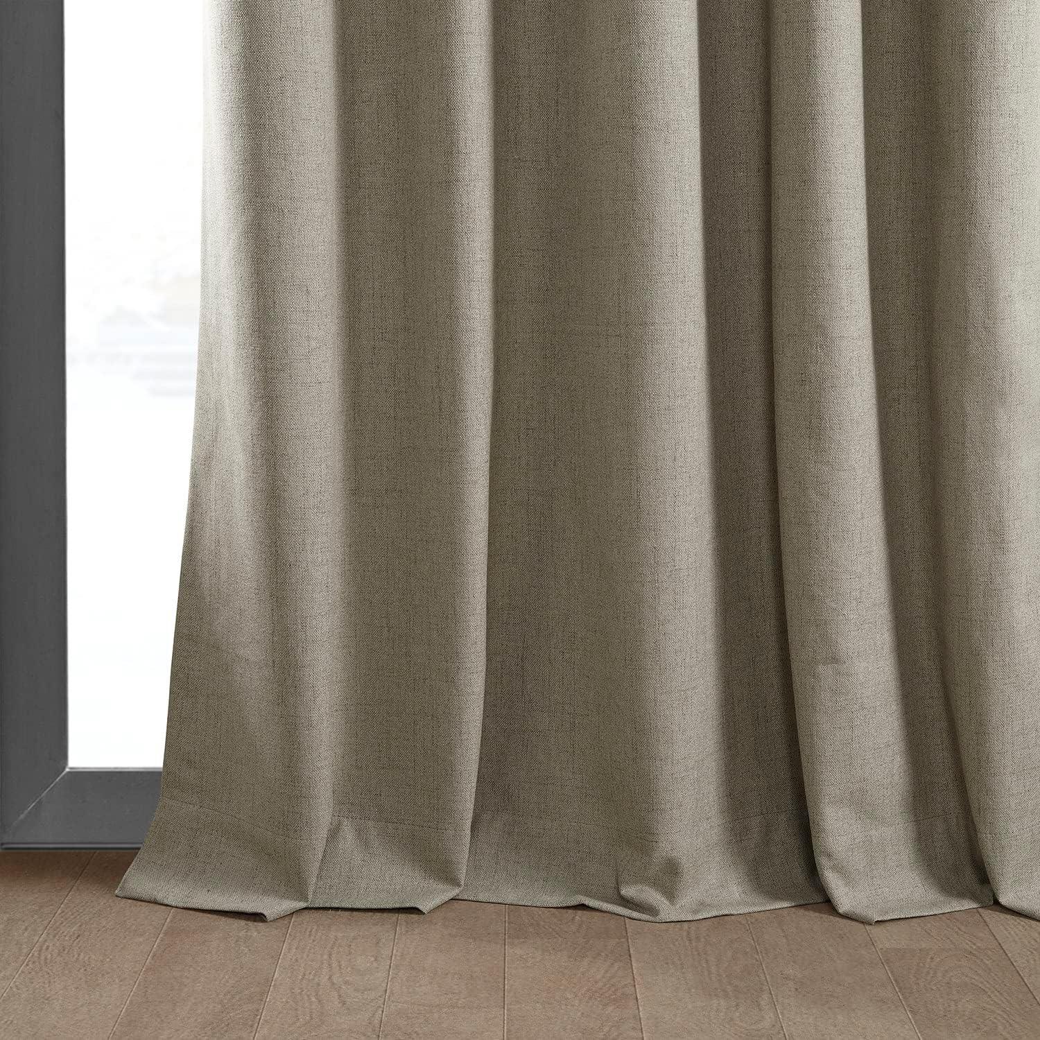 Warm Taupe Linen Blackout Pleated Curtain Panel, 50" x 96"